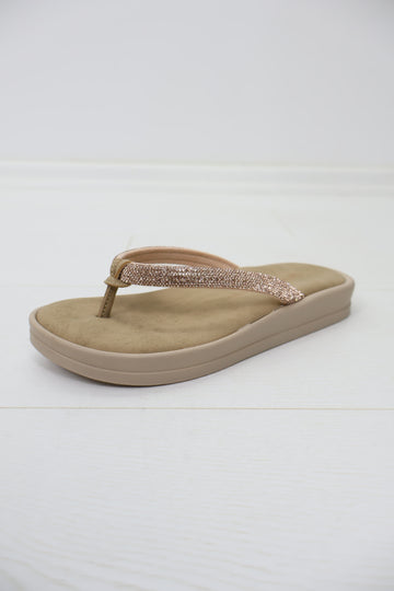 Ceyo 9986-7 Taşlı Parmak Arası Platform Terlik - Bronz