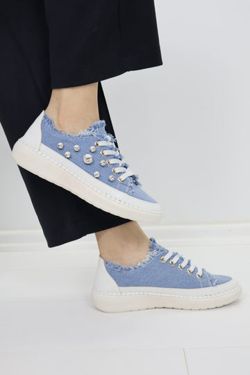 Taş Detaylı Püskül Kenarlı Sneaker – Mavi