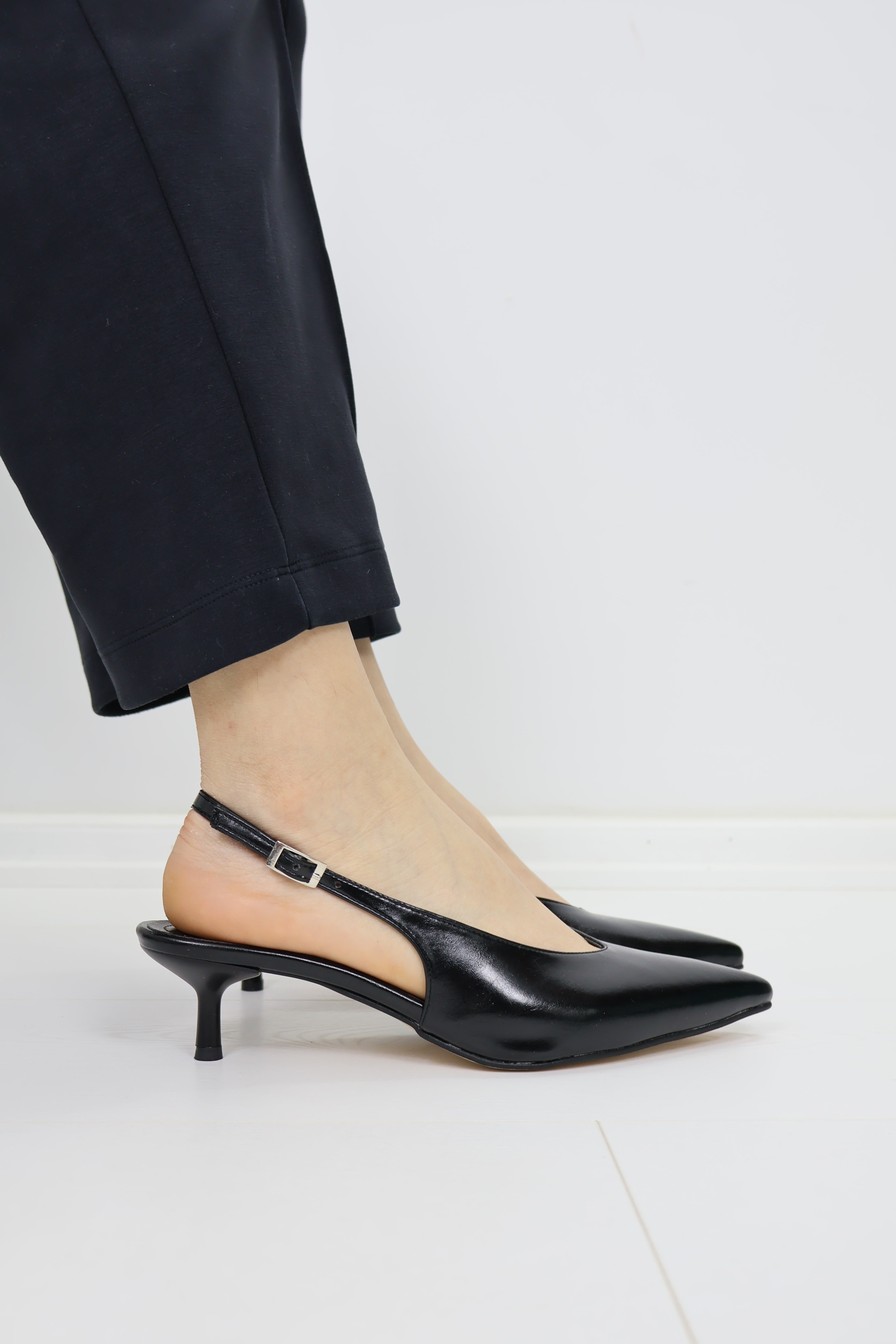 Kitten Heel Slingback Ayakkabı – Siyah