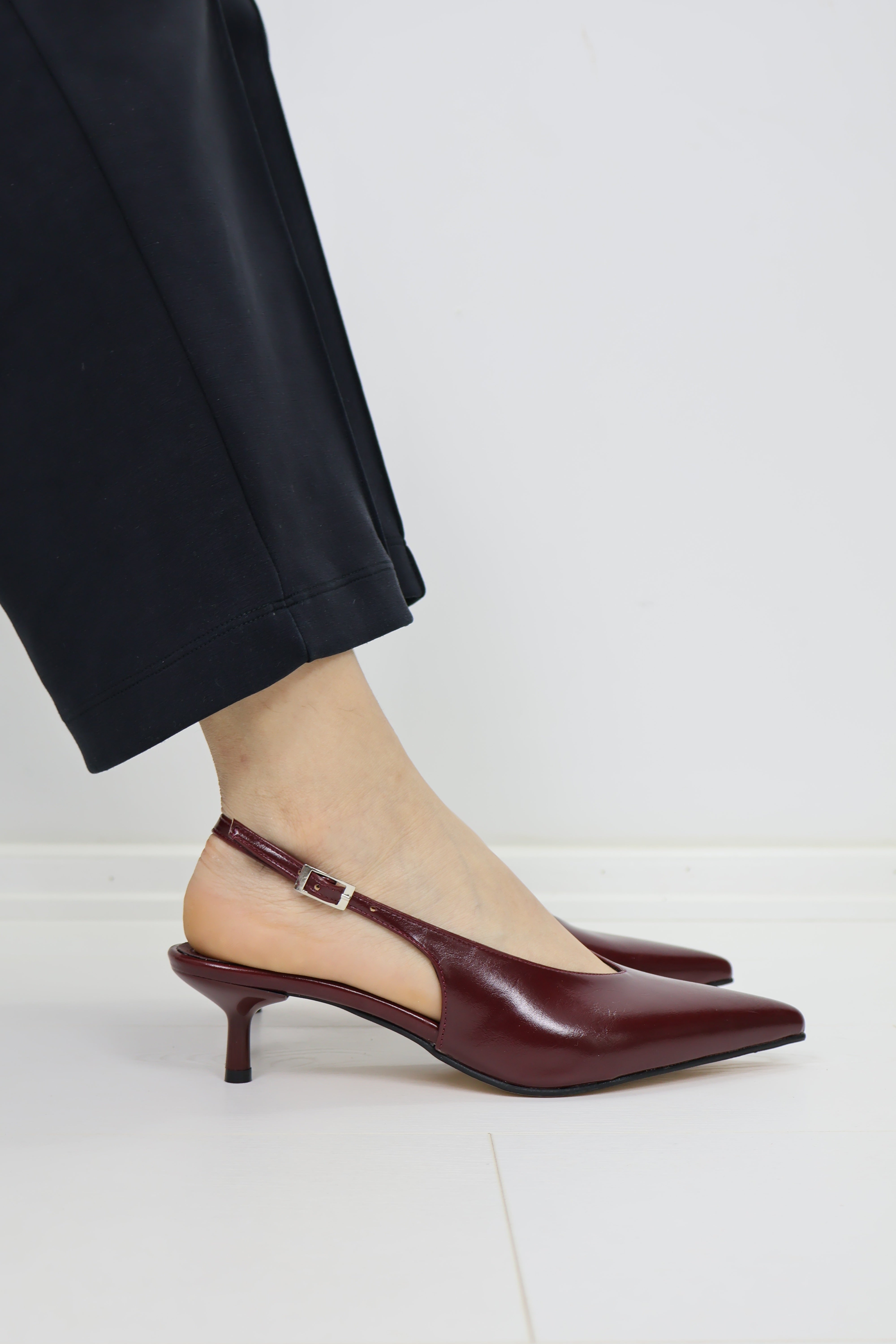 Kitten Heel Slingback Ayakkabı – Bordo