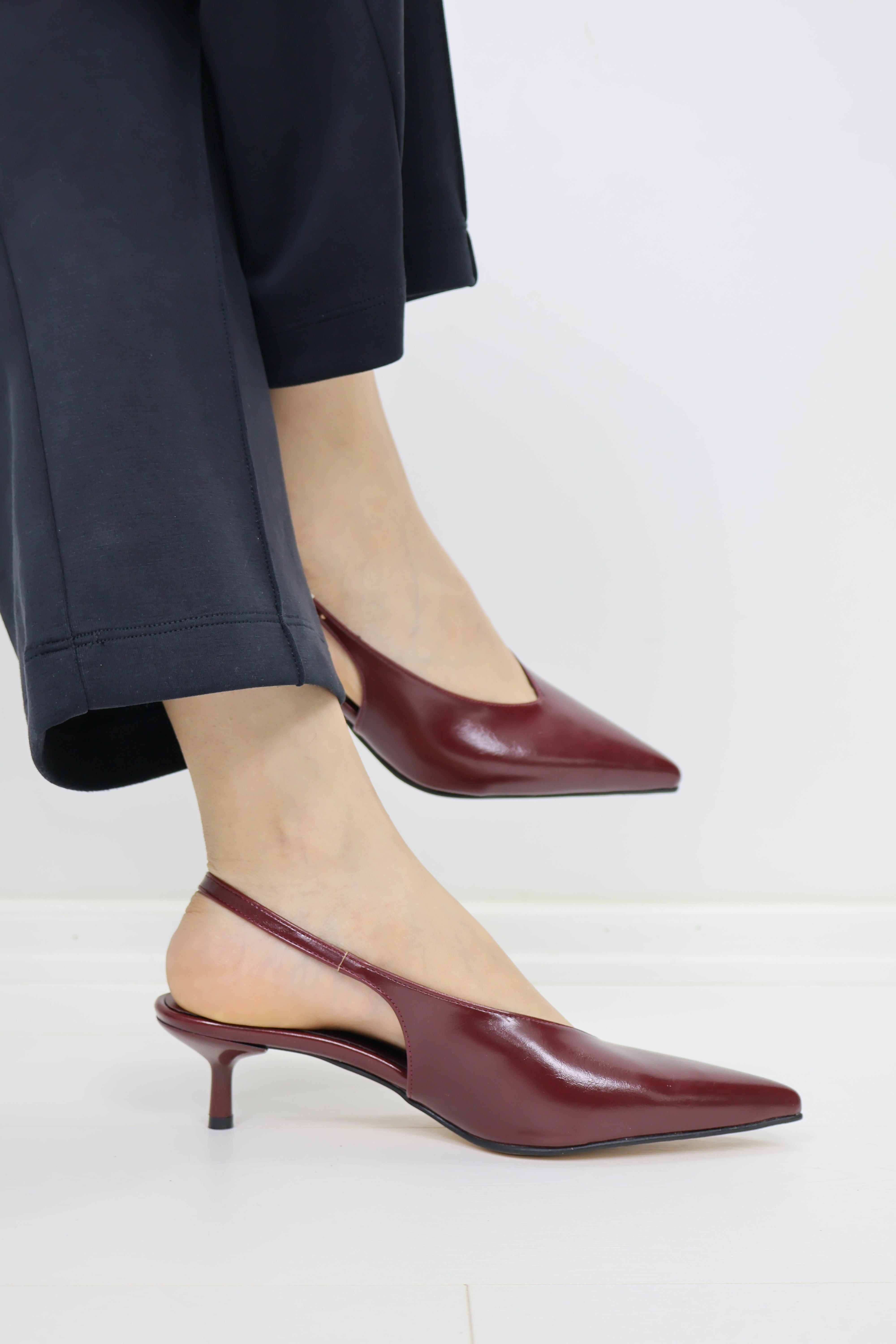 Kitten Heel Slingback Ayakkabı – Bordo