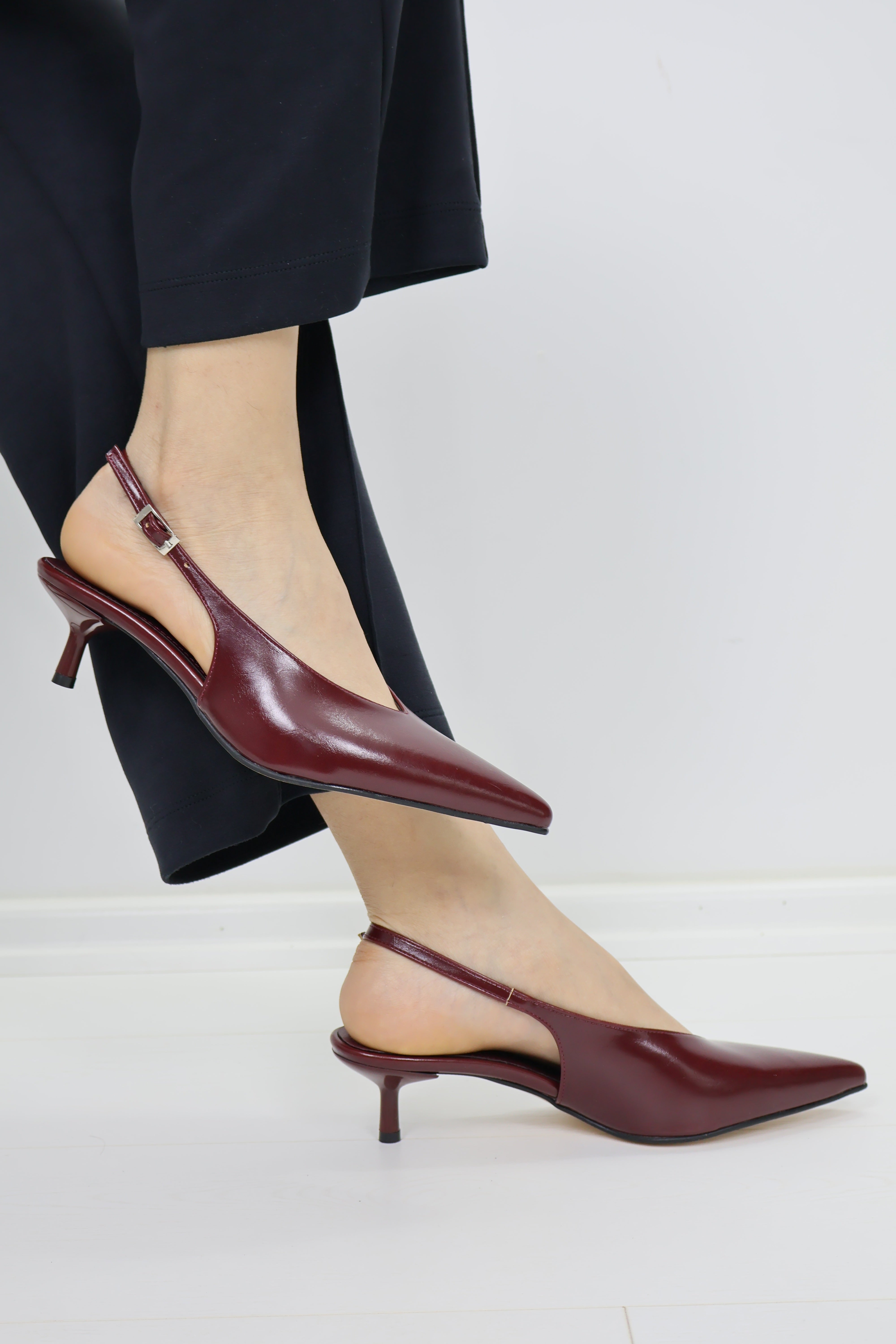 Kitten Heel Slingback Ayakkabı – Bordo
