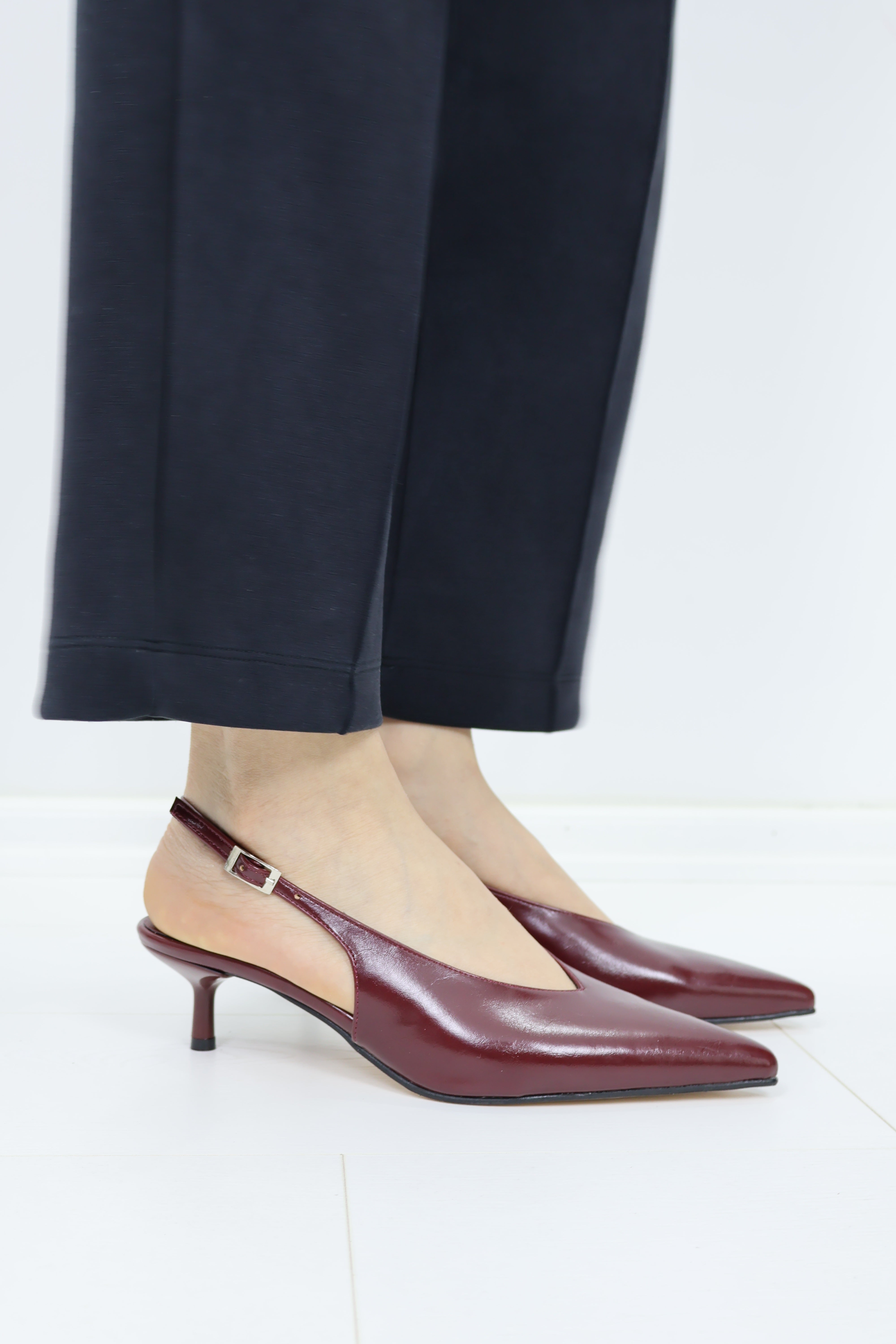 Kitten Heel Slingback Ayakkabı – Bordo