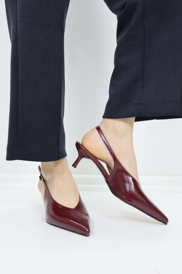 Kitten Heel Slingback Ayakkabı – Bordo