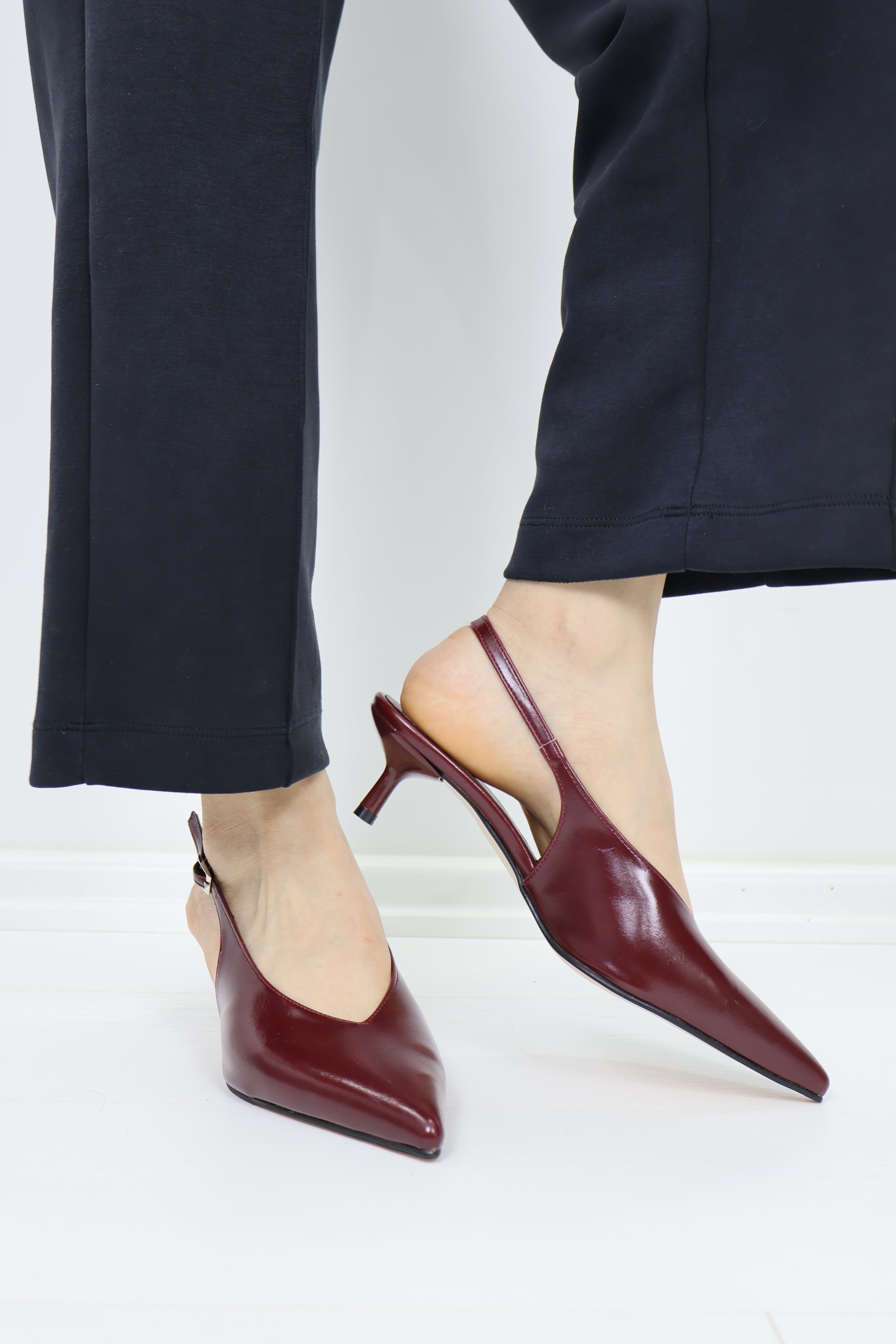 Kitten Heel Slingback Ayakkabı – Bordo