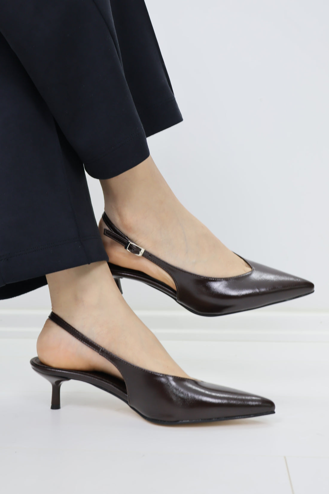 Kitten Heel Slingback Ayakkabı – Kahverengi