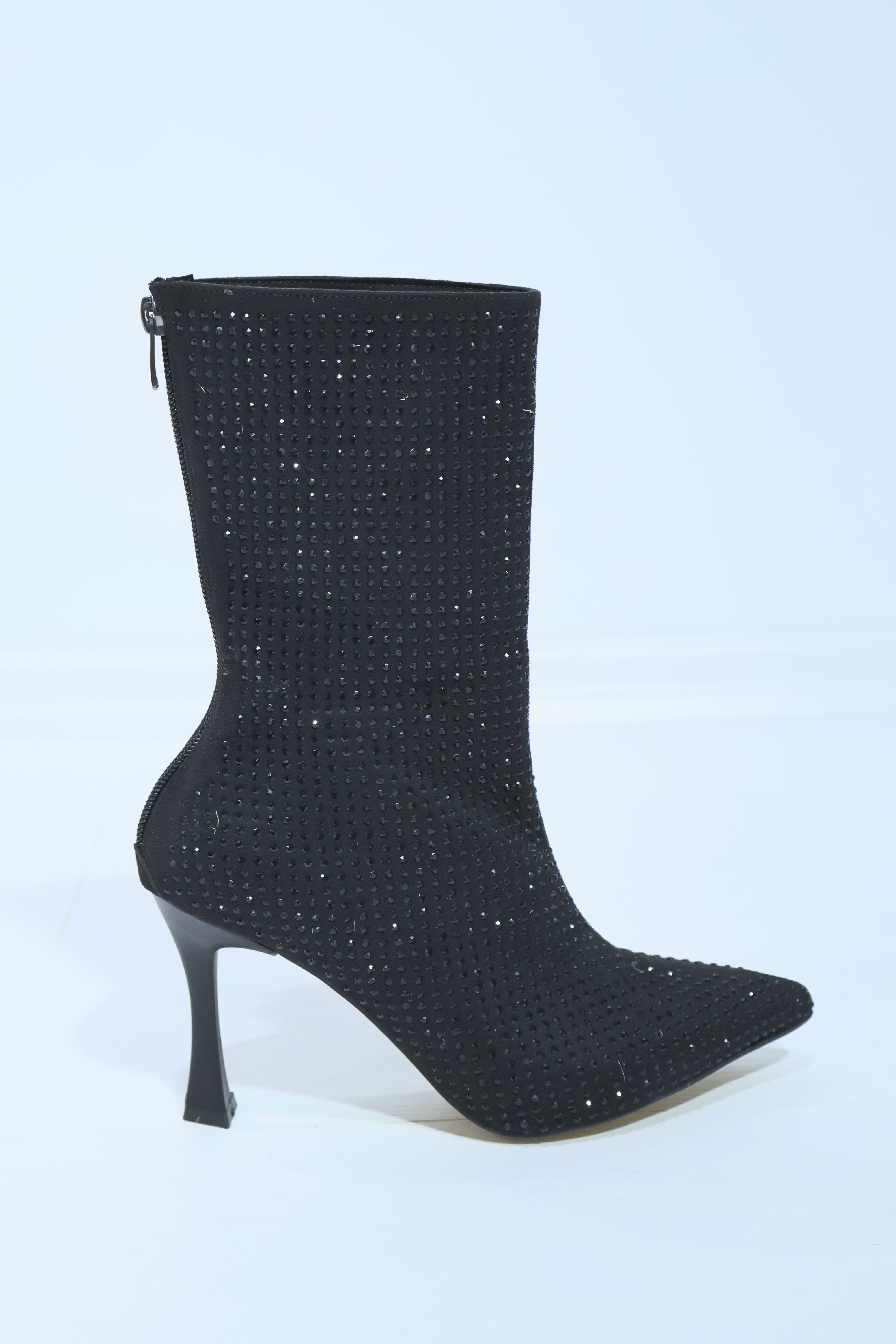 Simley Sivri Burun Taş Tasarımlı Fermuarlı Kadın Topuklu Bot