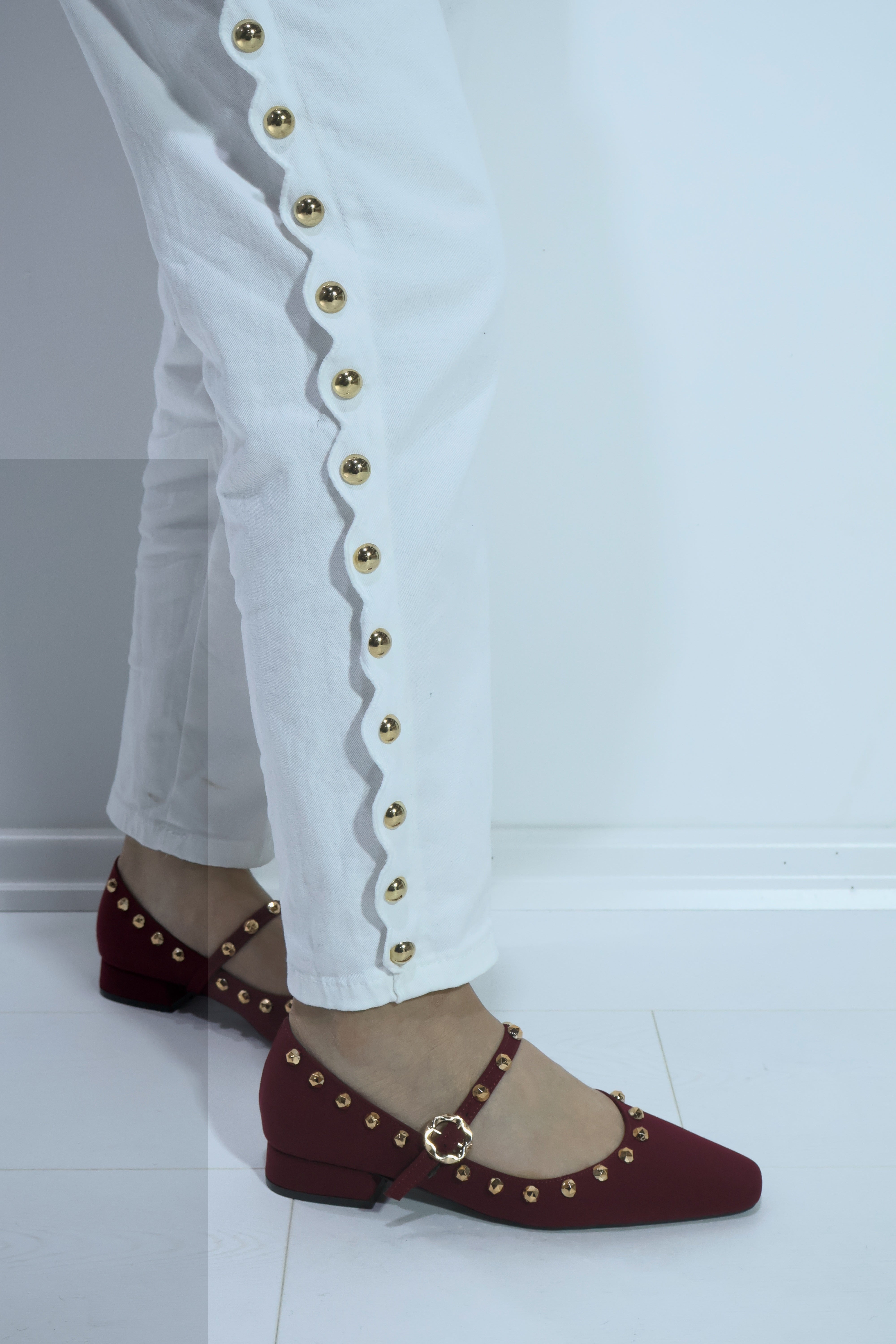 Aura Bordo Zımba Detay Süet Topuklu Babet