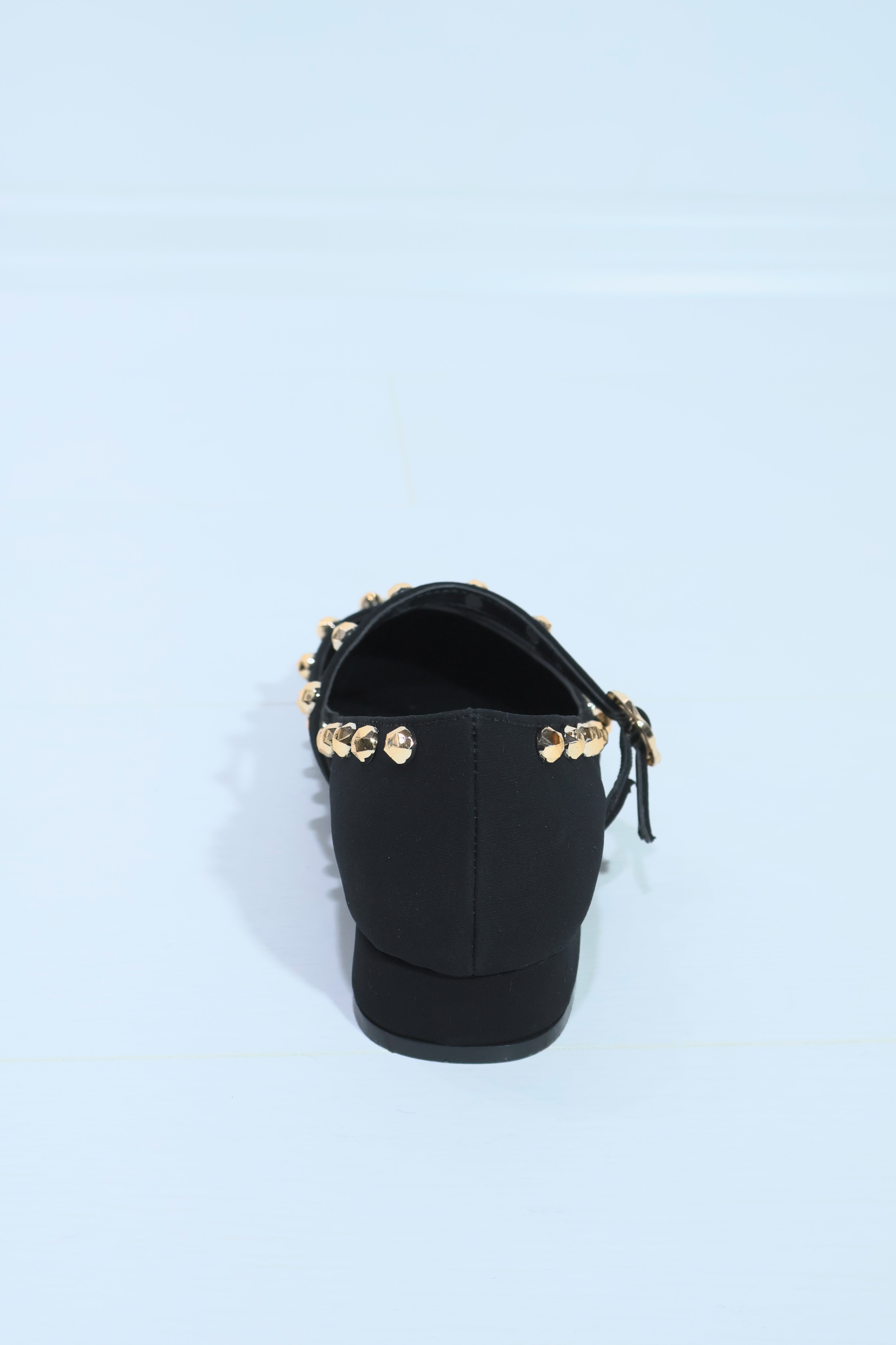 Aura Siyah Zımba Detay Süet Topuklu Babet