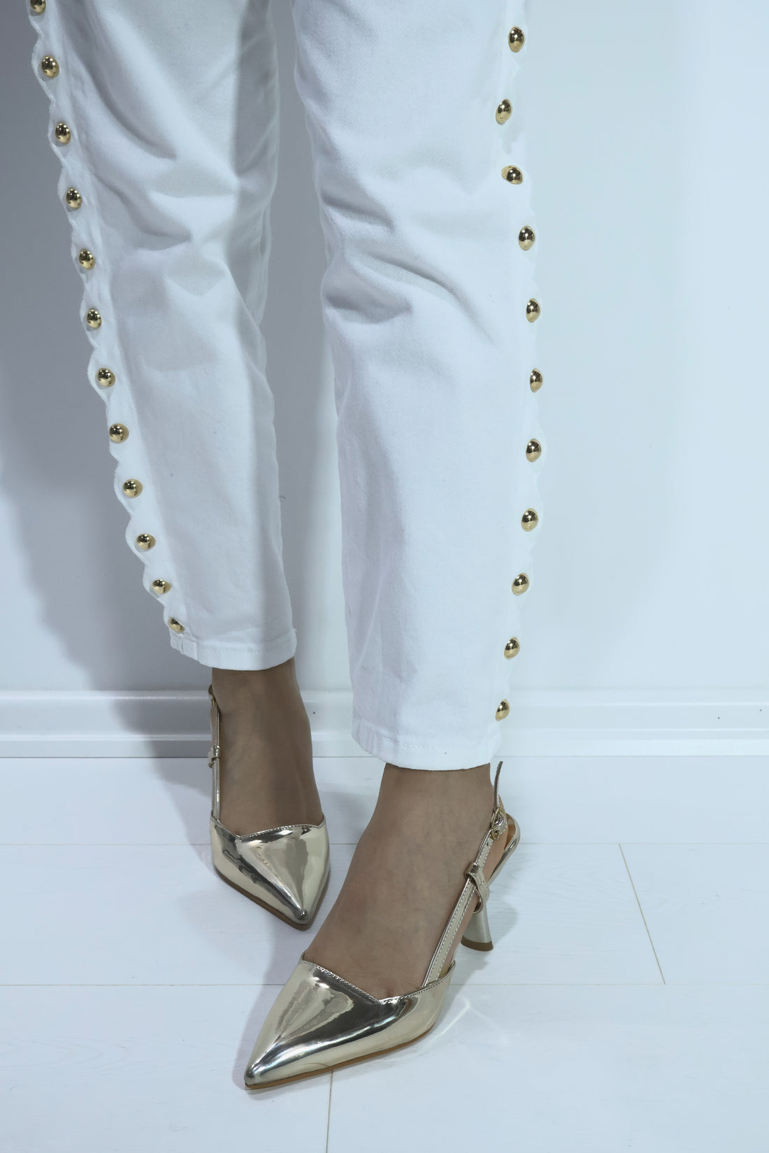 Sacha Gold Ayna Arkası Açık Bantlı İnce Topuklu Stiletto