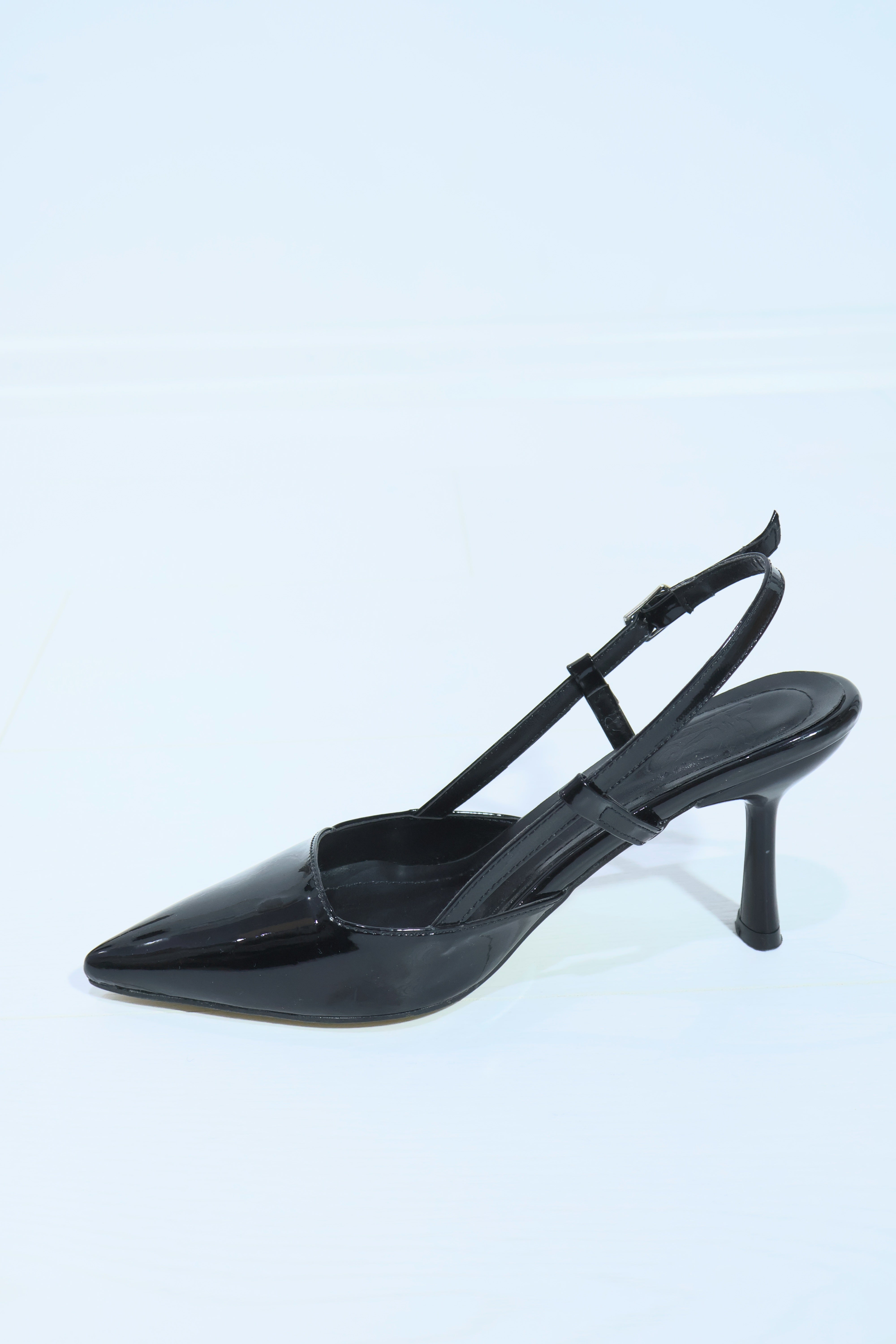 Sacha Siyah Ayna Arkası Açık Bantlı İnce Topuklu Stiletto