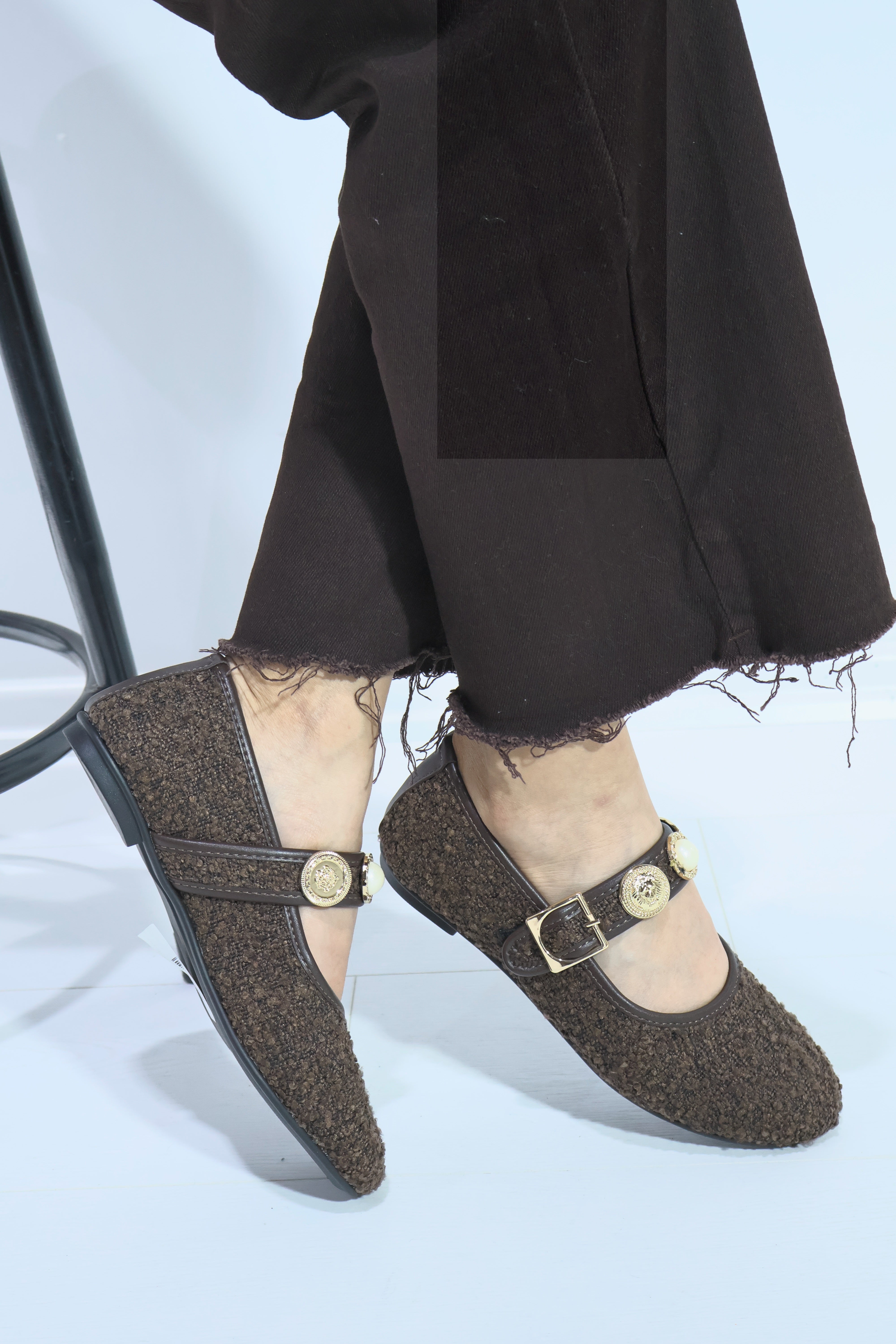 Neza Kahverengi Aksesuar Detay Kemerli Kadın Babet Ayakkabı