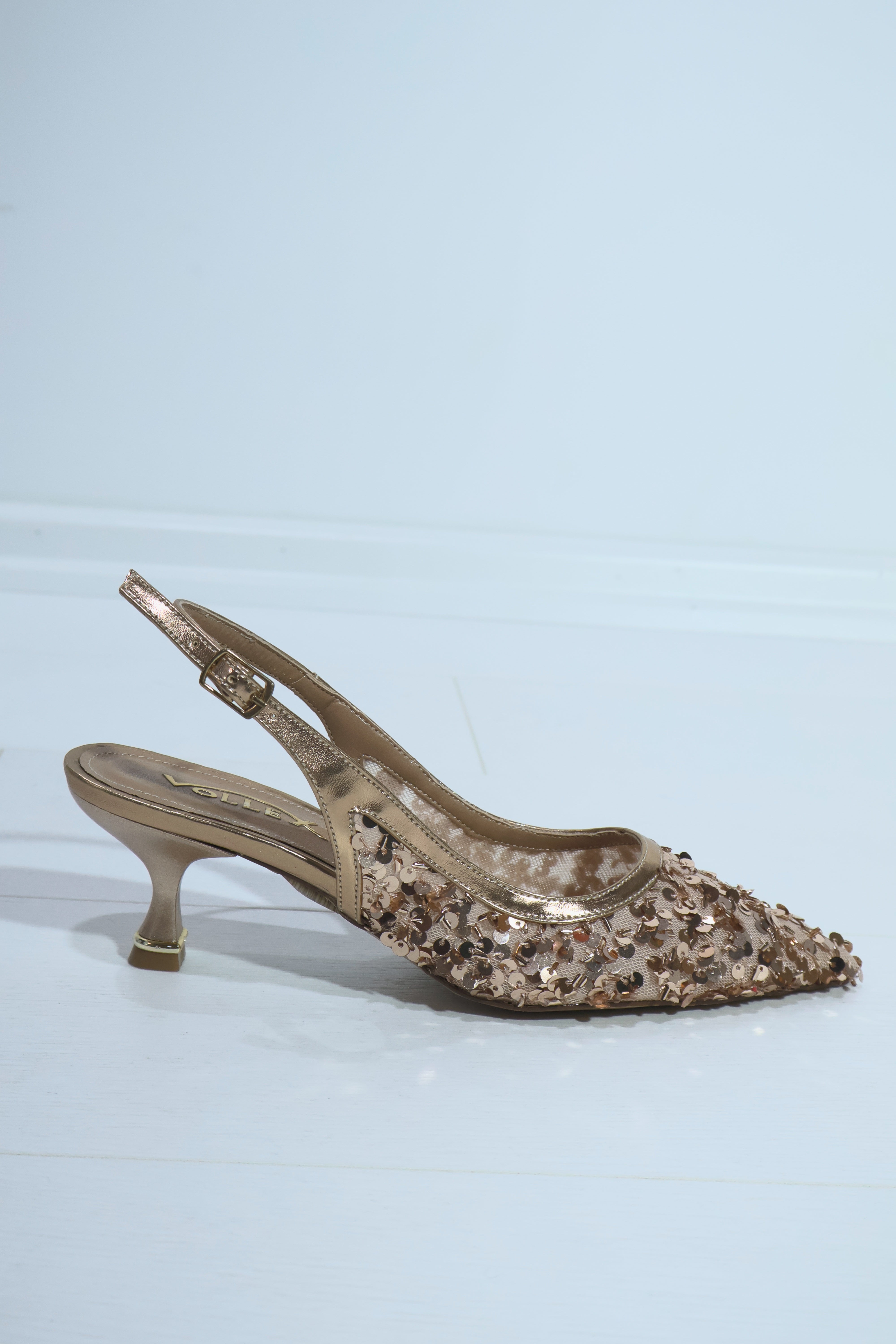 Kadın Sivri Burun Arkası Açık Pullu Topuklu Ayakkabı