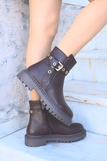 Nico Kahverengi Oval Burun Kemer Detaylı Bot