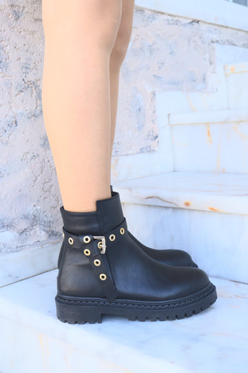 Nico Siyah Oval Burun Kemer Detaylı Bot