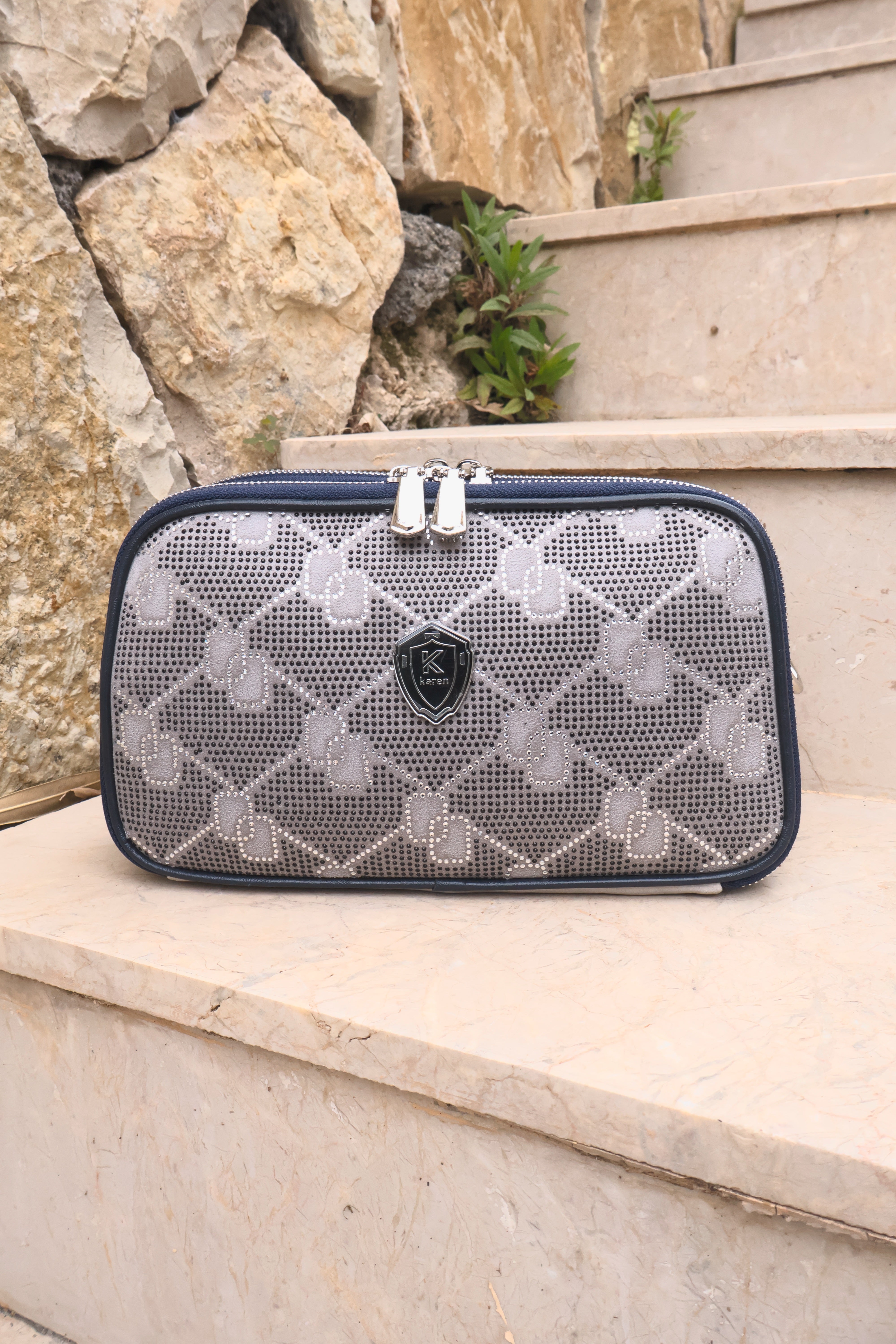 Üç Gözlü Taş Detaylı Çapraz Mavi Askılı Kadın Çanta