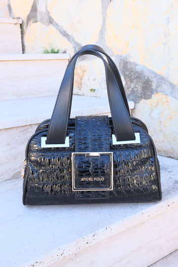 Timsah Desenli Sİyah Kadın Çanta