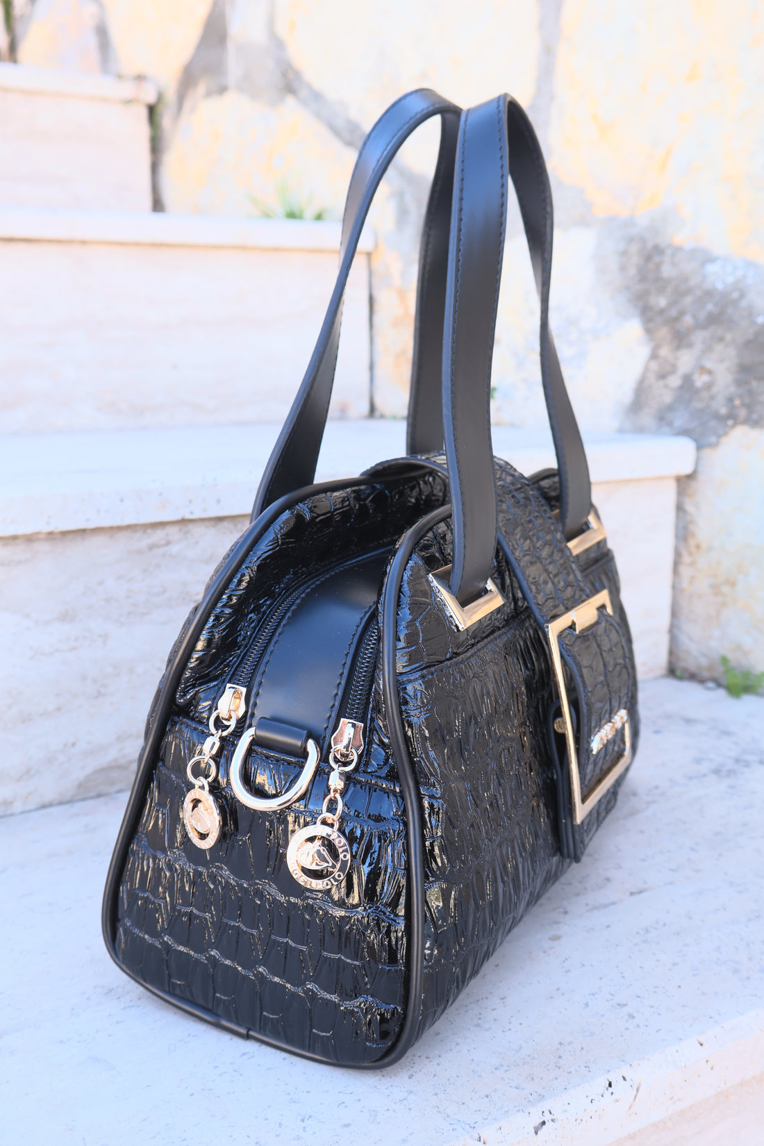 Timsah Desenli Sİyah Kadın Çanta