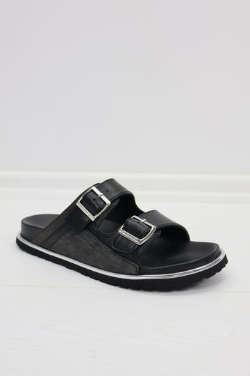 Ceyo 9988-8 Çift Bantlı Tokalı Unisex Terlik - Siyah