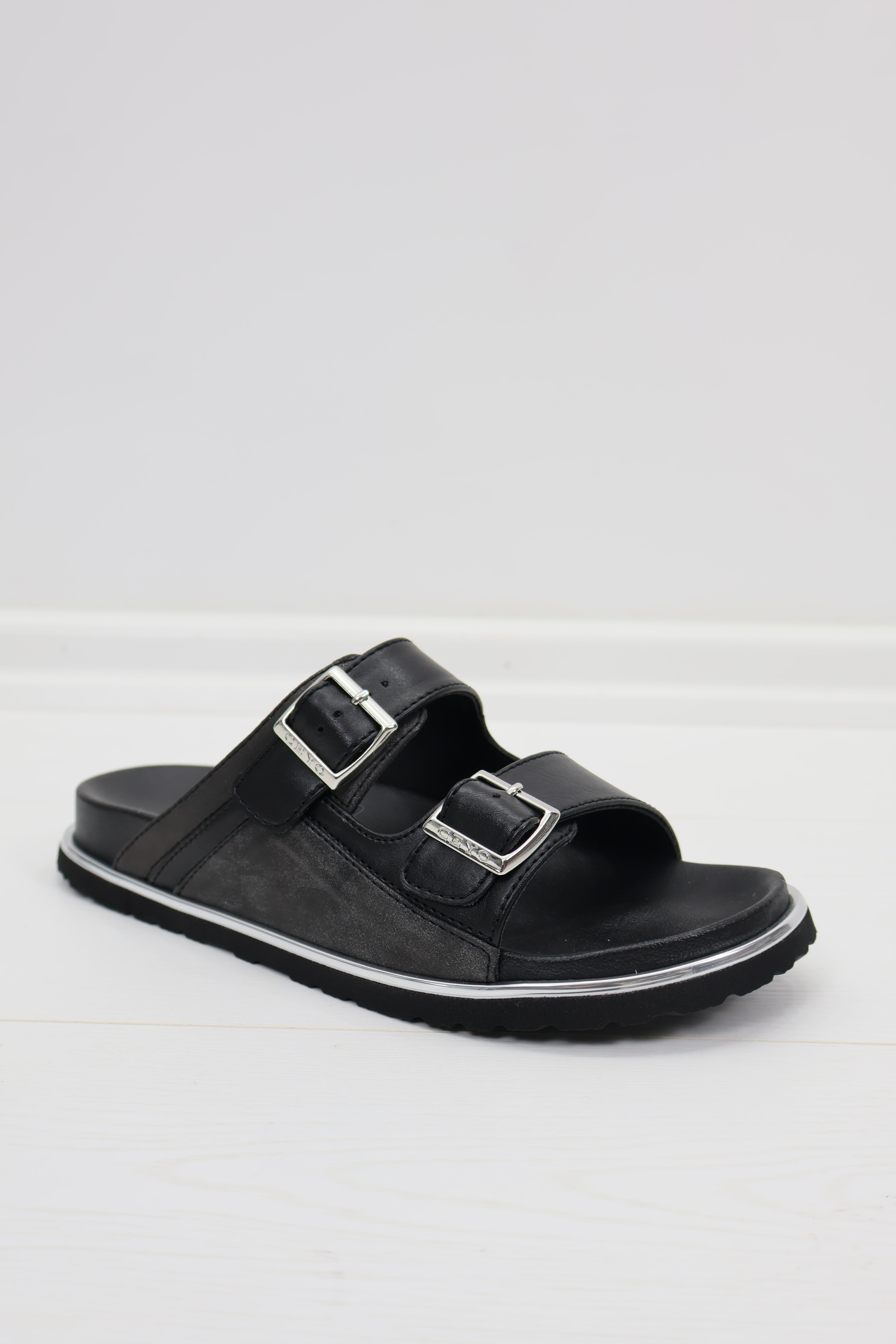 Ceyo 9988-8 Çift Bantlı Tokalı Unisex Terlik - Siyah