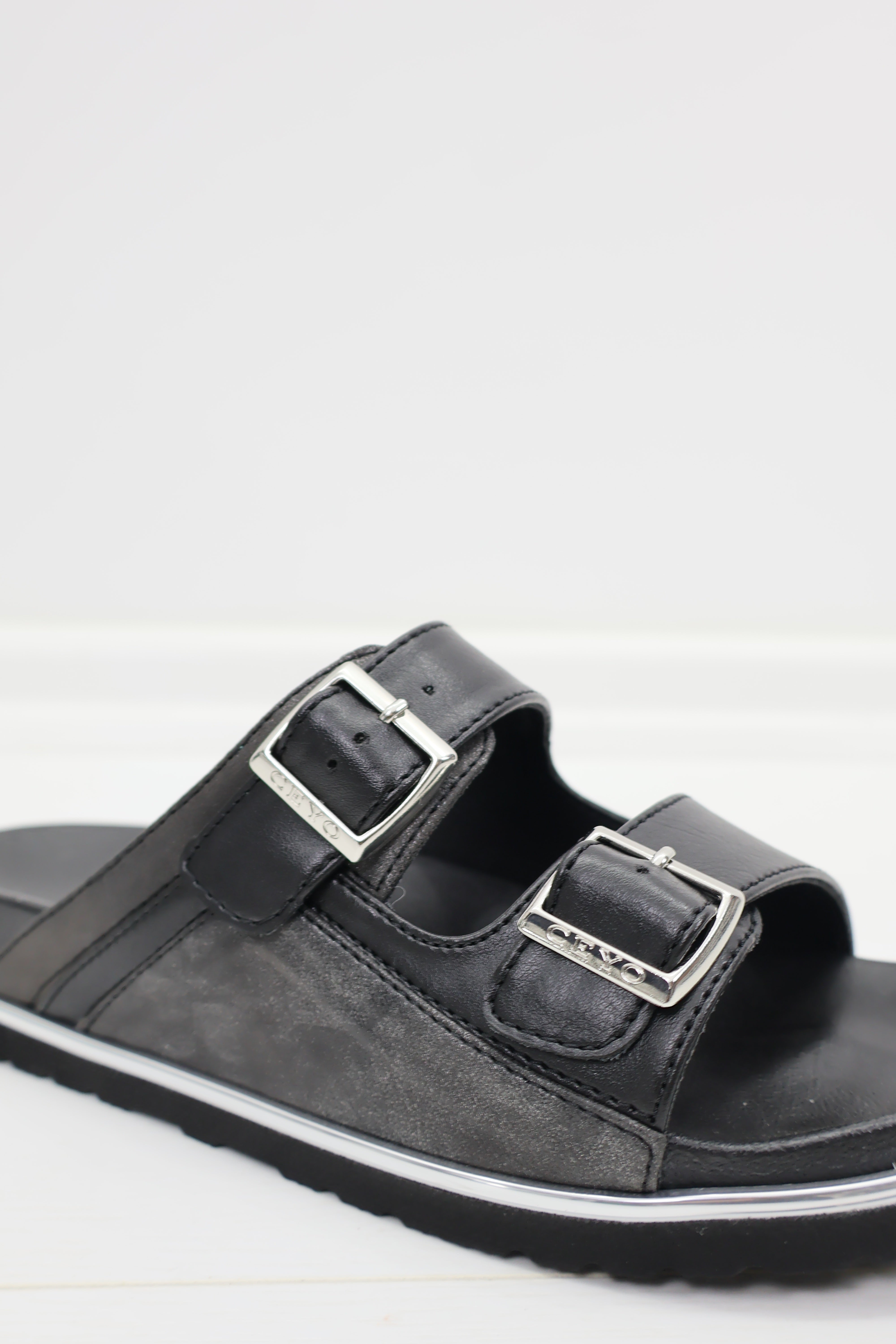 Ceyo 9988-8 Çift Bantlı Tokalı Unisex Terlik - Siyah