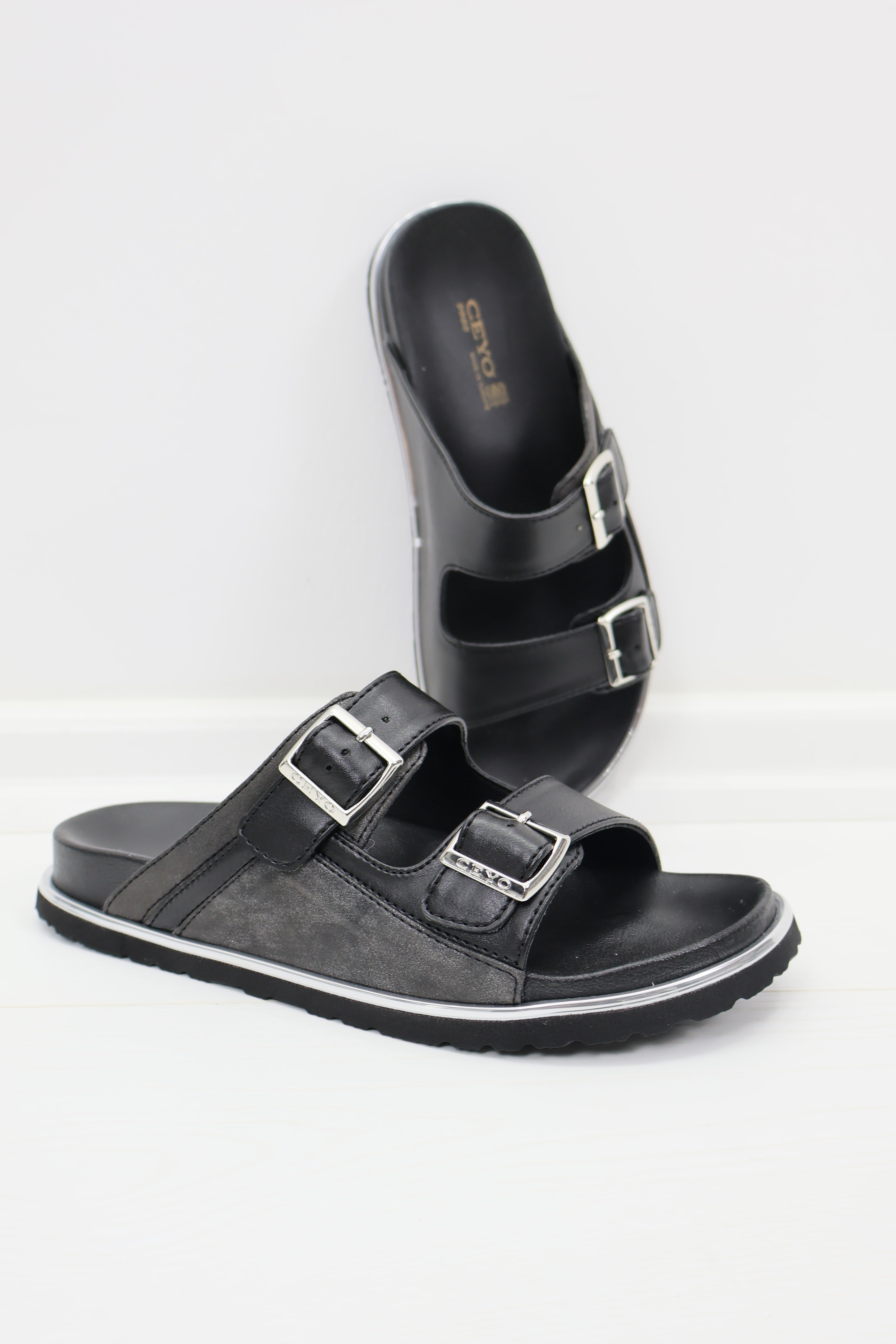 Ceyo 9988-8 Çift Bantlı Tokalı Unisex Terlik - Siyah