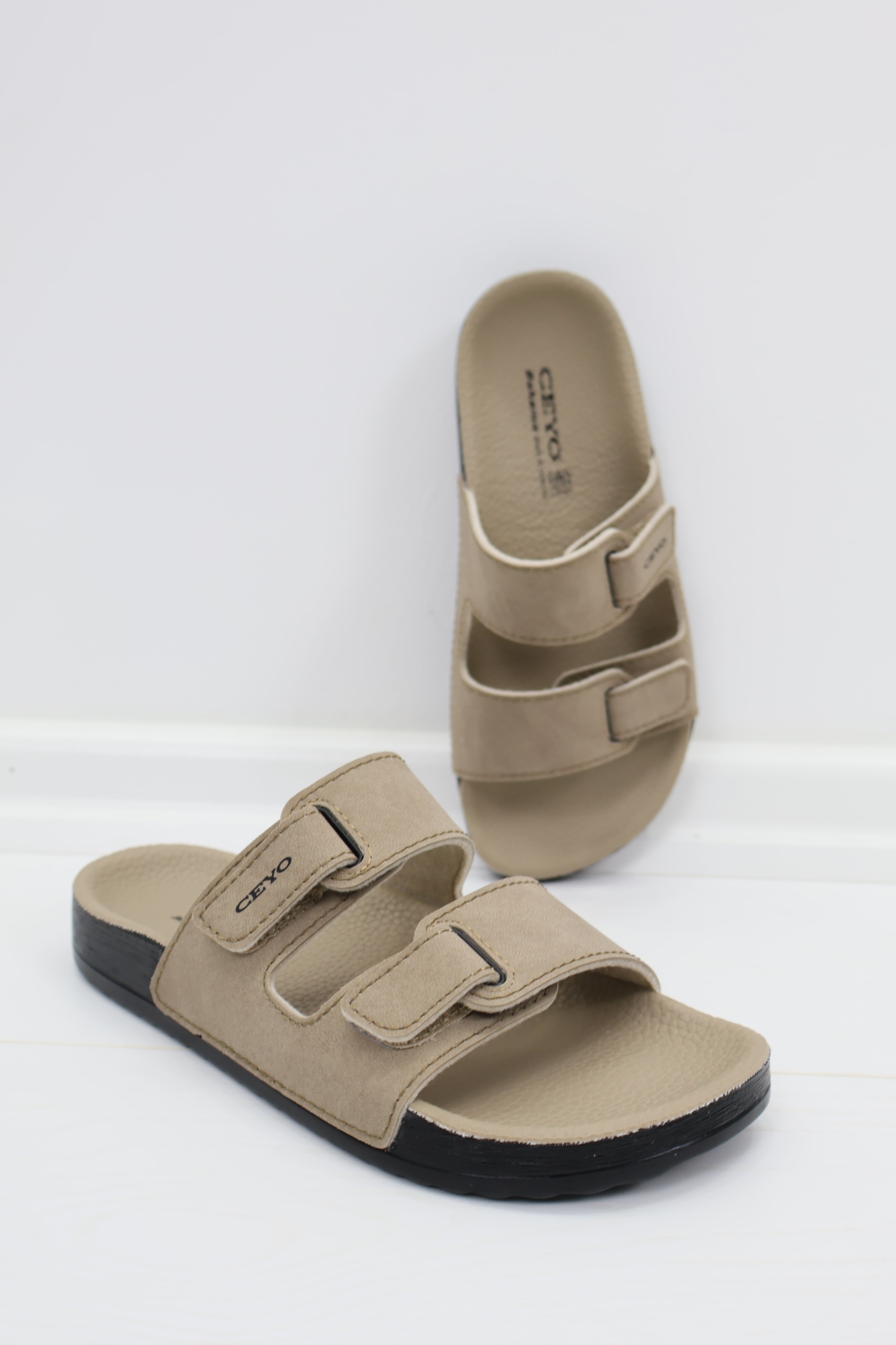 Ceyo Bahama Çift Bantlı Unisex Terlik - Bej