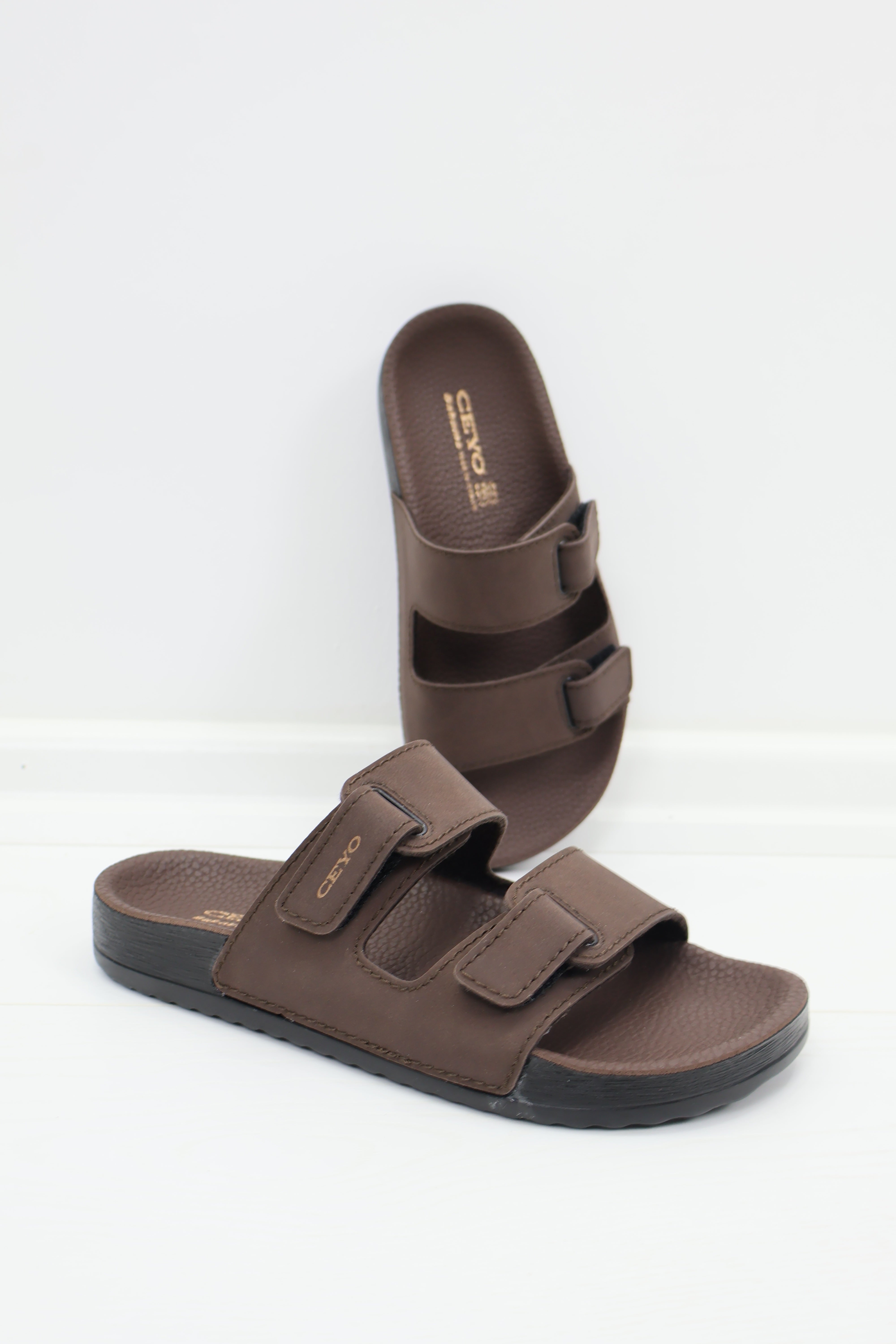 Ceyo Bahama Çift Bantlı Unisex Terlik - Kahverengi