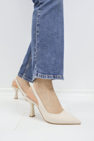 Bej Slingback Topuklu Ayakkabı