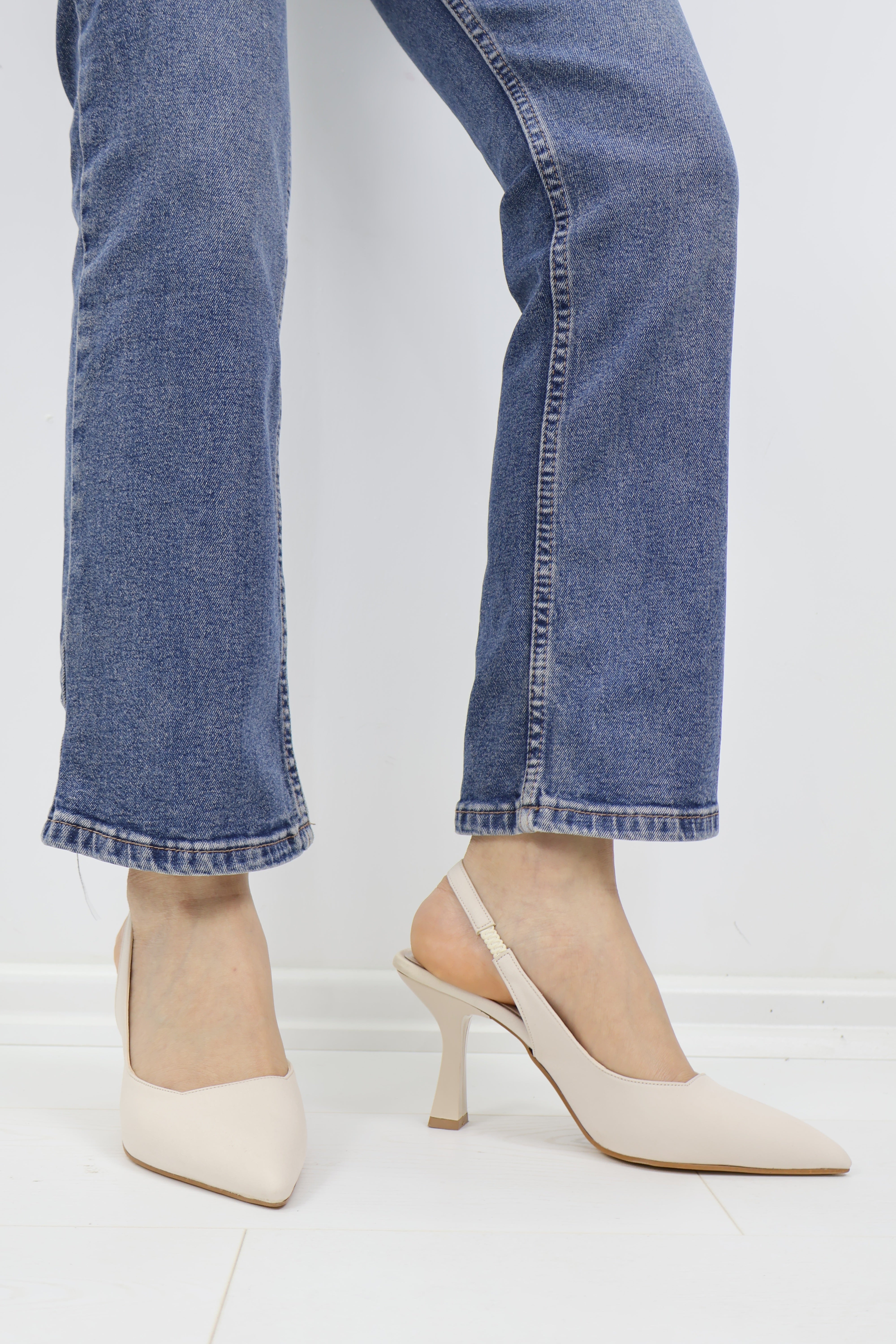 Bej Slingback Topuklu Ayakkabı