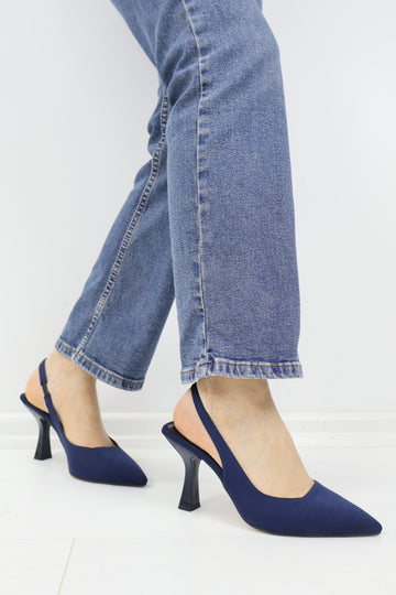 Lacivert Slingback Topuklu Ayakkabı