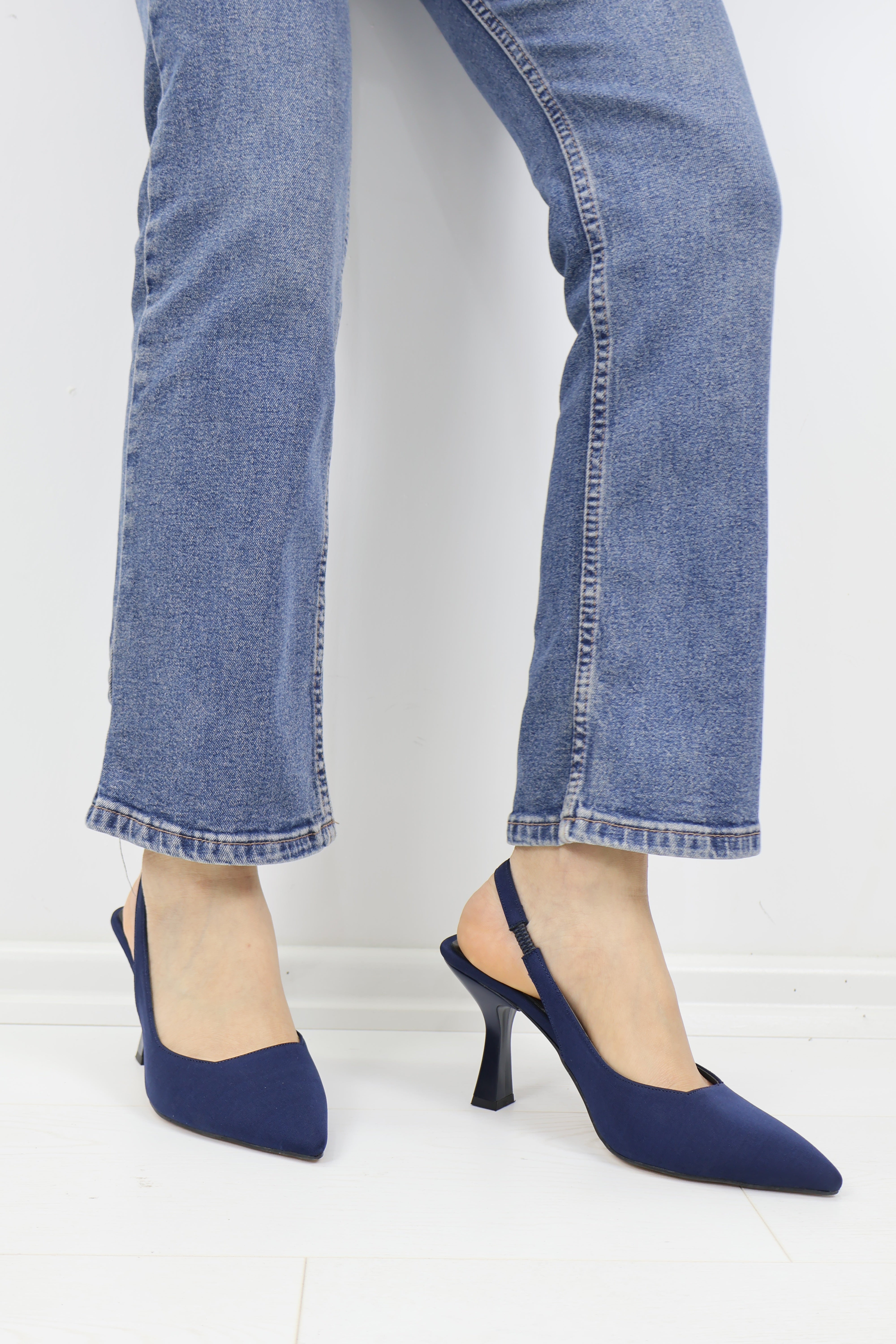 Lacivert Slingback Topuklu Ayakkabı