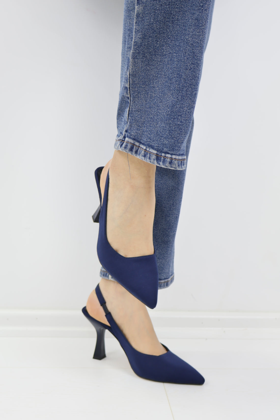 Lacivert Slingback Topuklu Ayakkabı