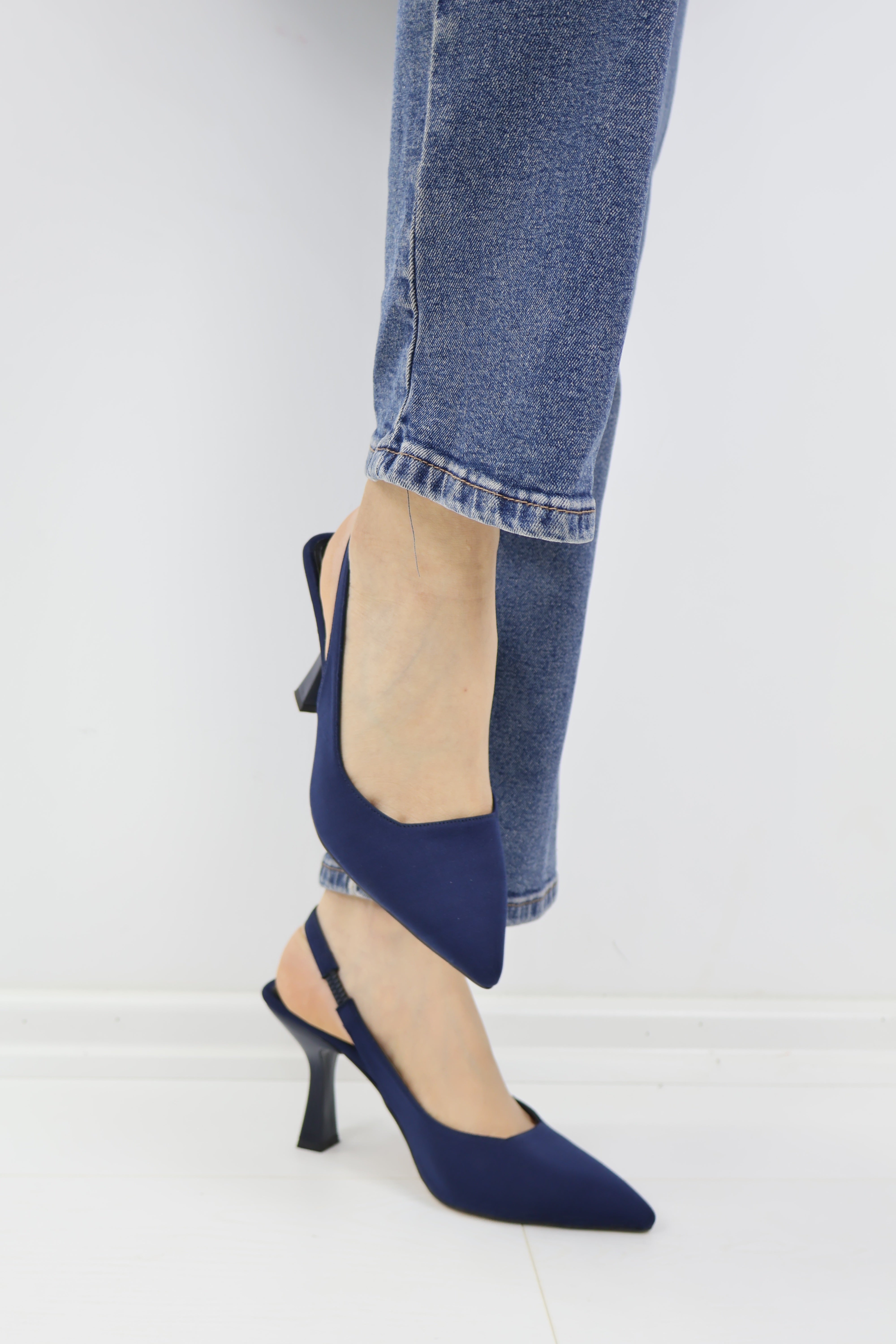 Lacivert Slingback Topuklu Ayakkabı