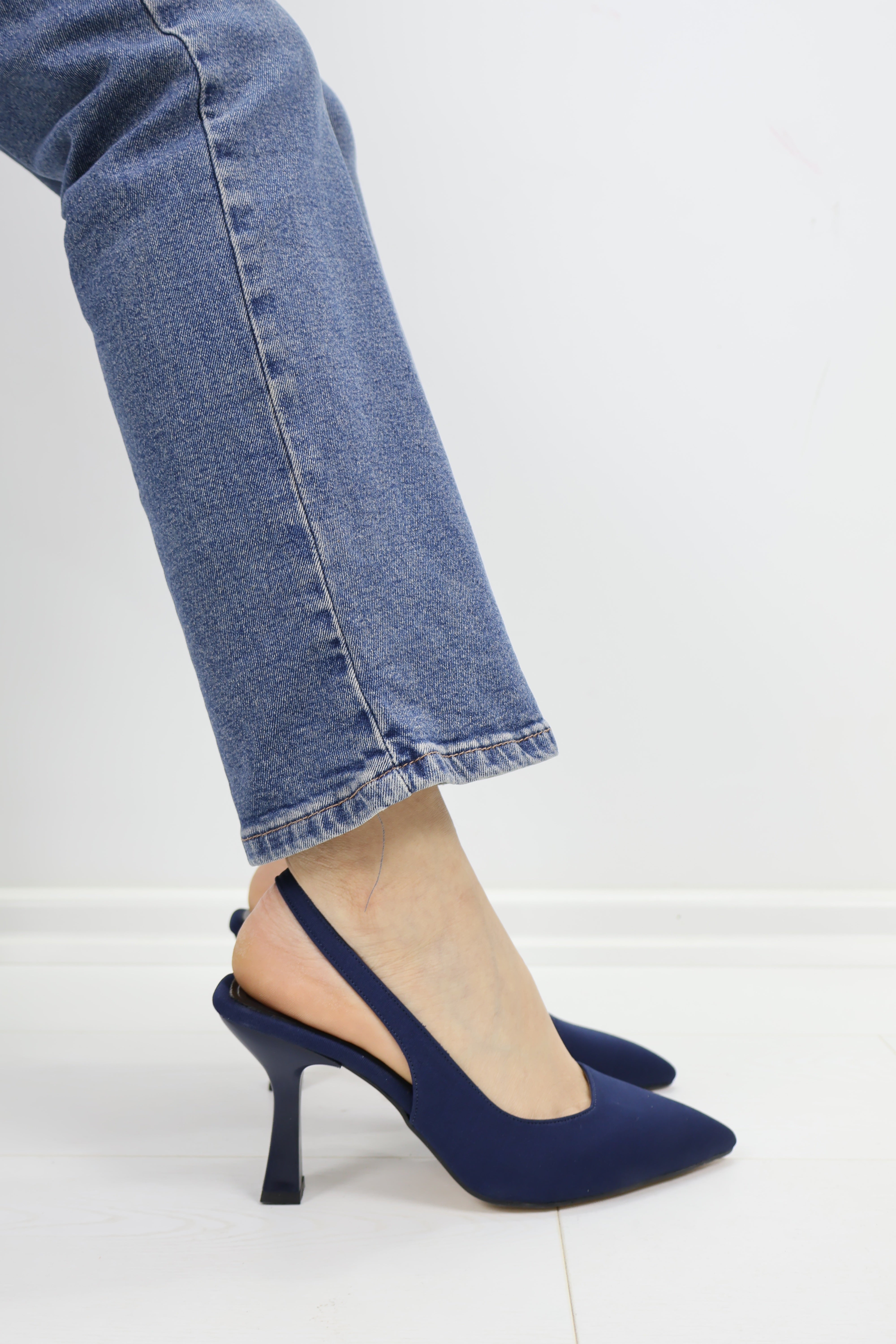 Lacivert Slingback Topuklu Ayakkabı