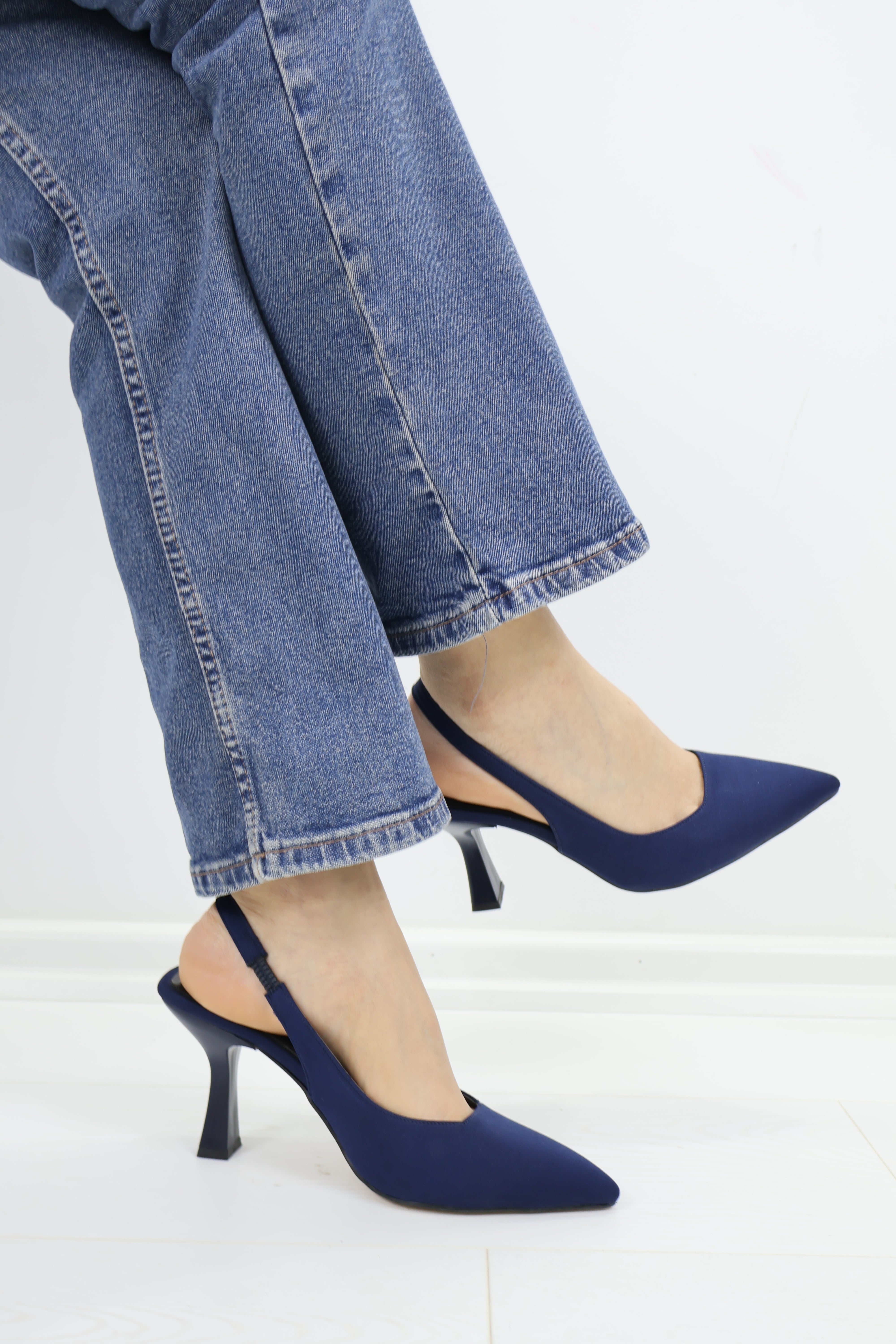 Lacivert Slingback Topuklu Ayakkabı