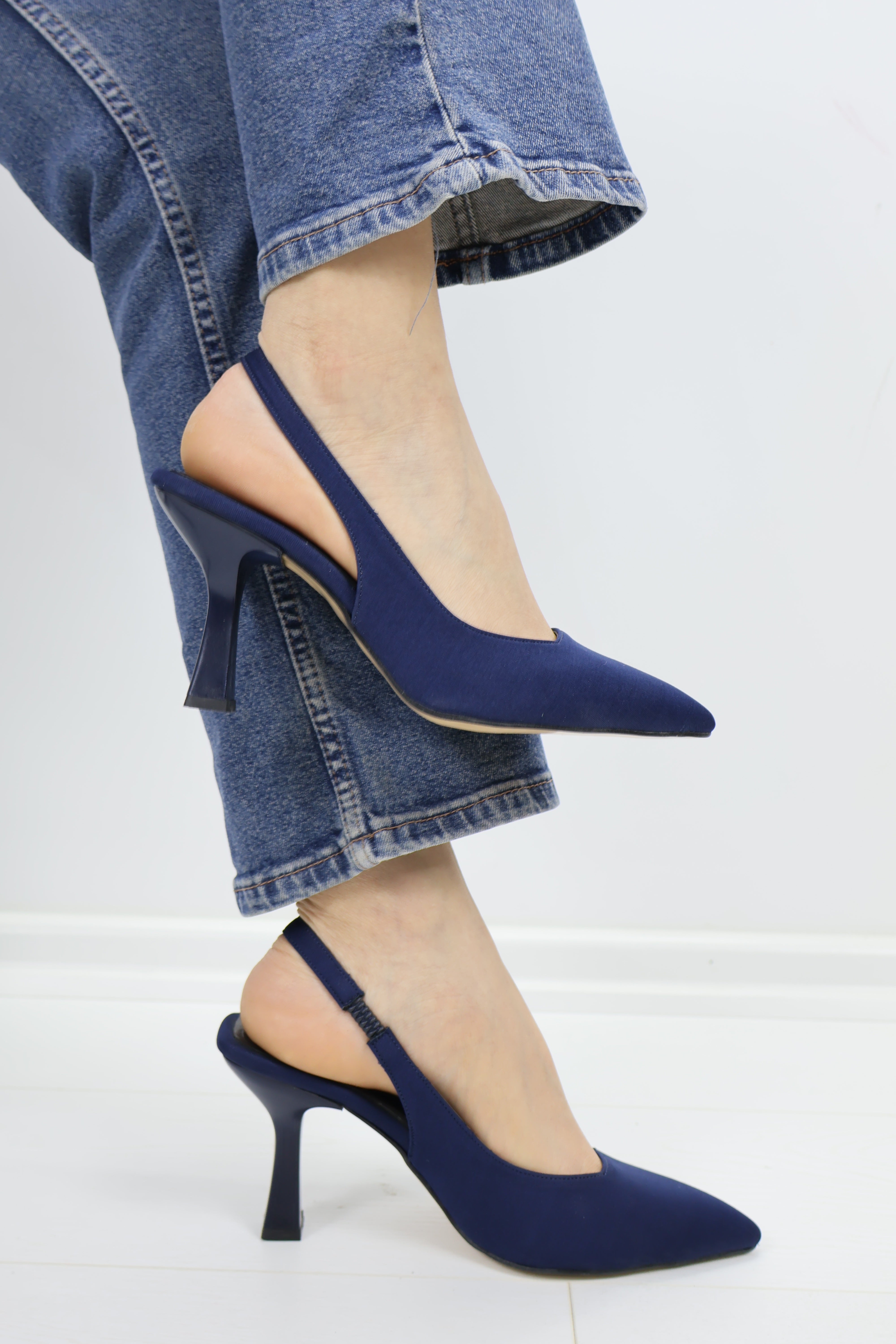 Lacivert Slingback Topuklu Ayakkabı