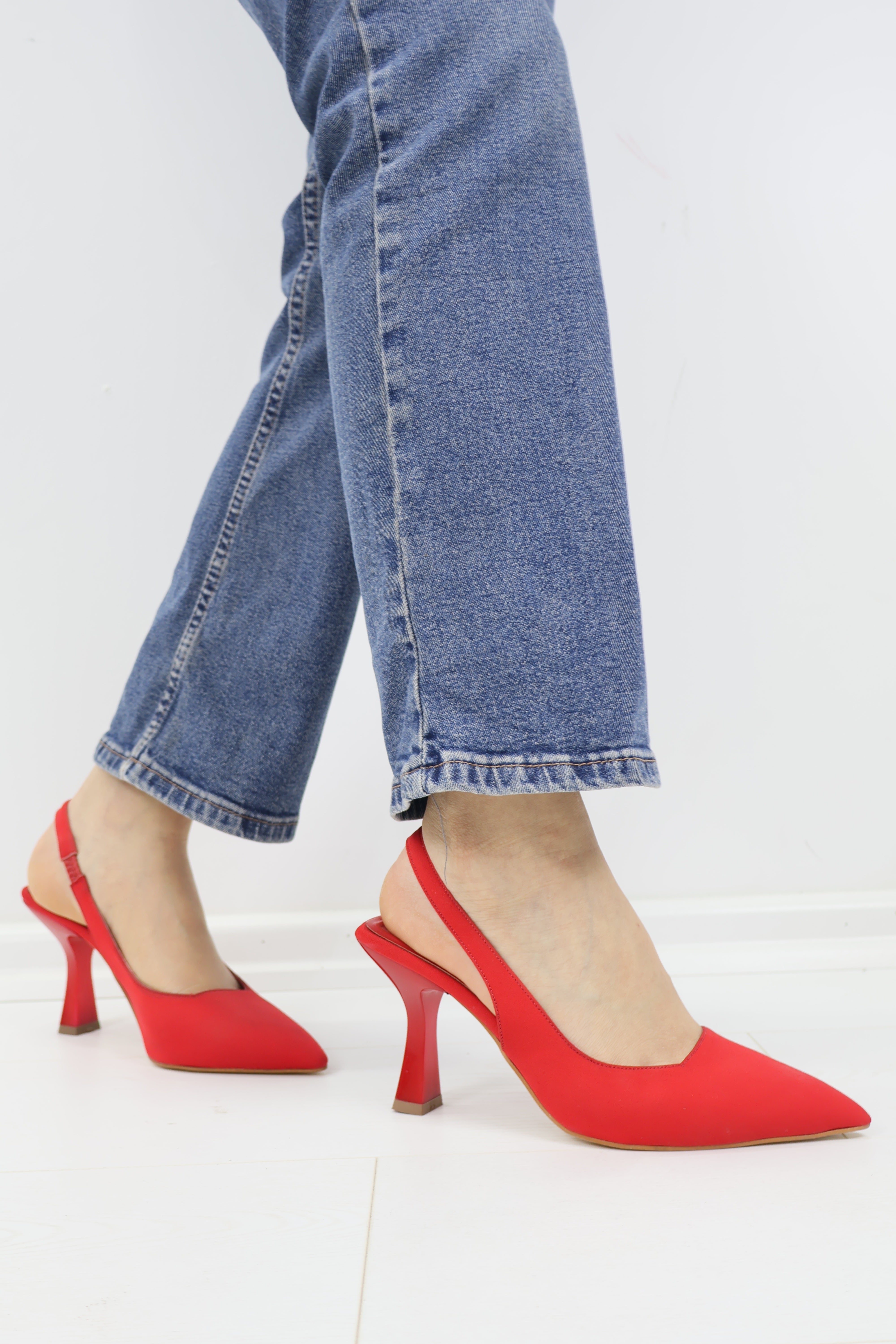 Kırmızı Slingback Topuklu Ayakkabı