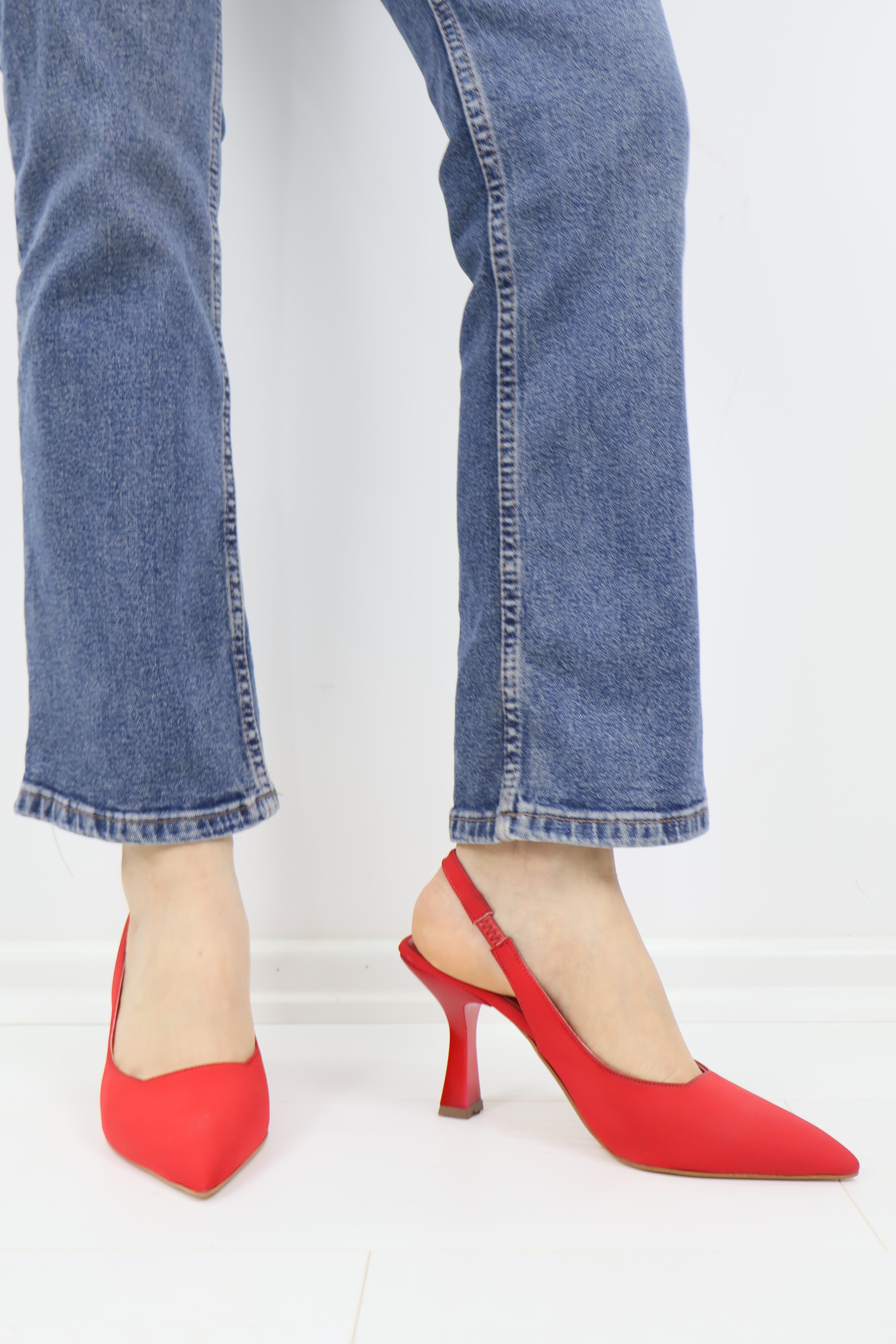 Kırmızı Slingback Topuklu Ayakkabı