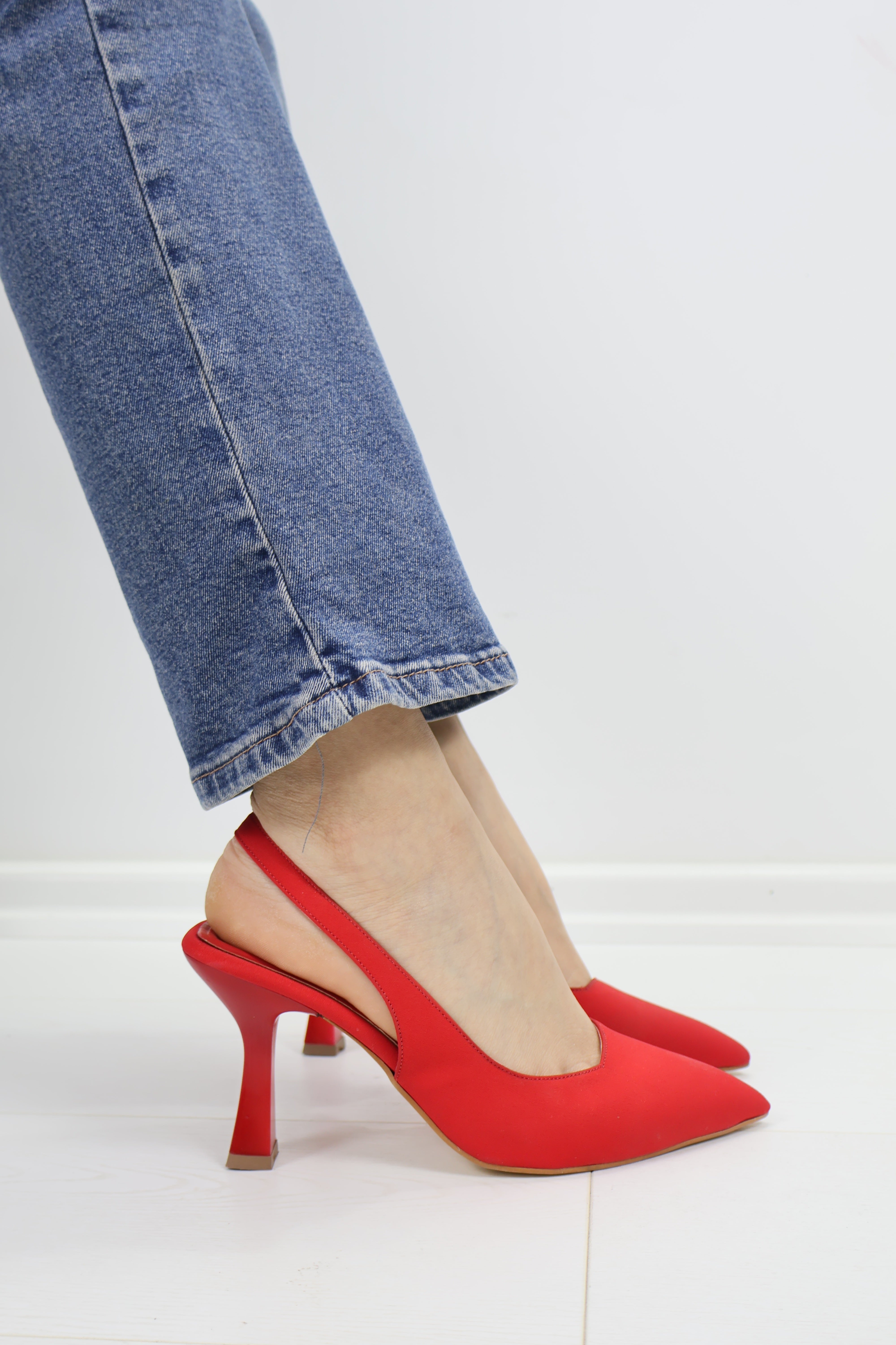Kırmızı Slingback Topuklu Ayakkabı