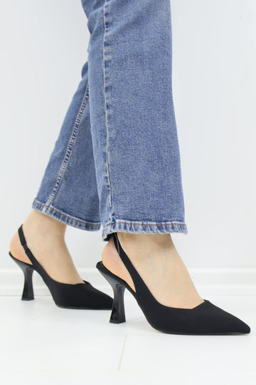 Siyah Slingback Topuklu Ayakkabı